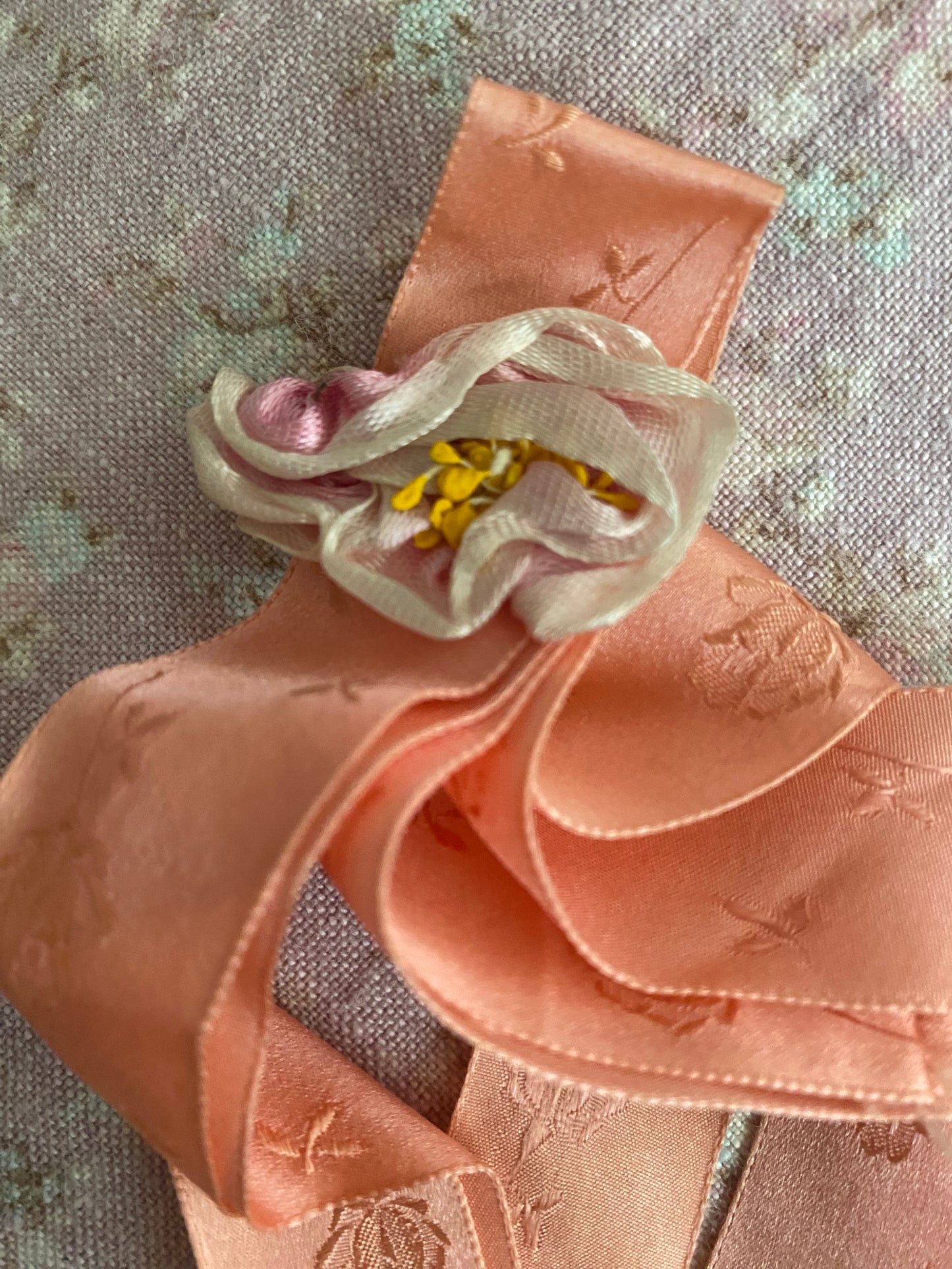 Antique Silk Ribbon Ribbonwork Ornament Peach Pink