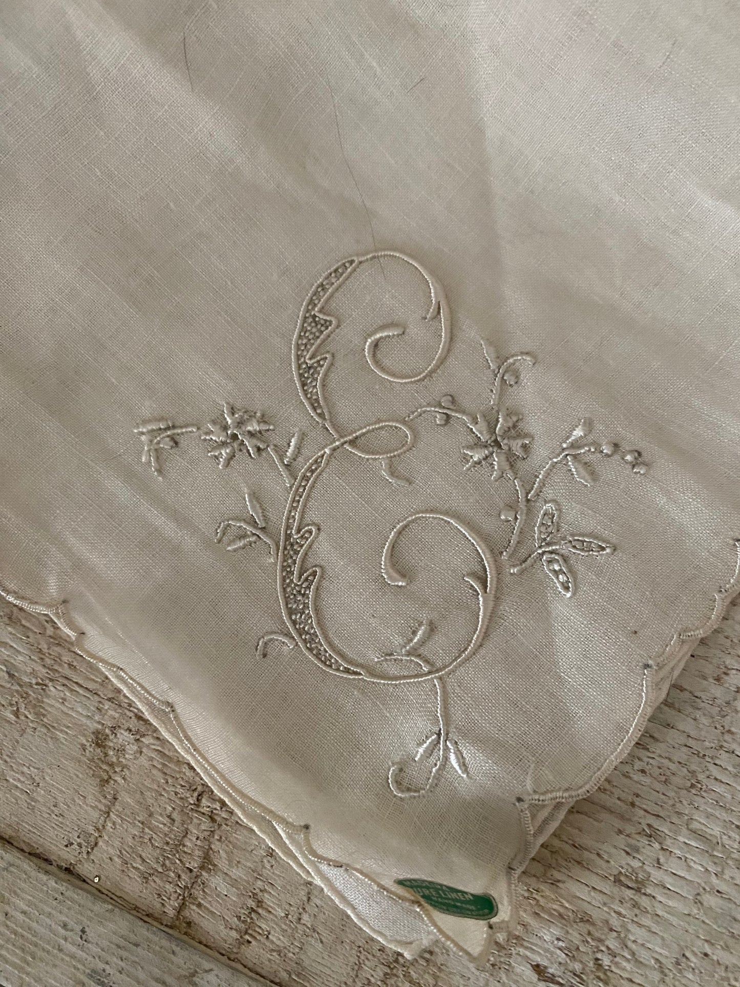 Vintage White Linen E Letter Hankie