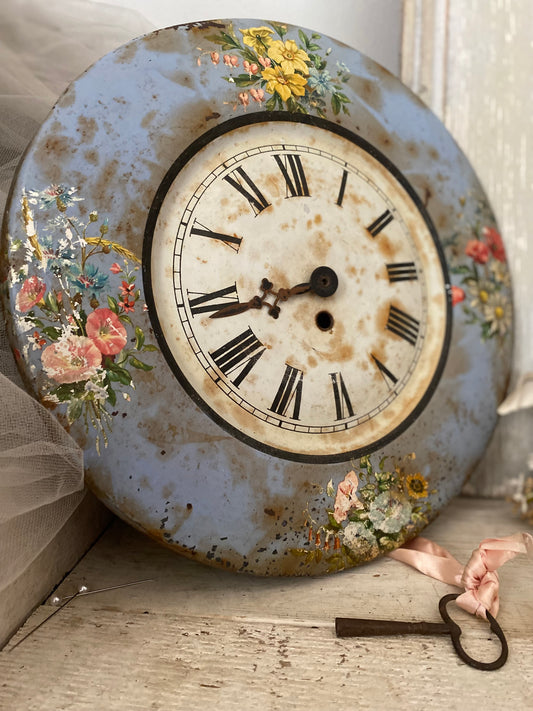 Antique Blue Tole Floral Clock