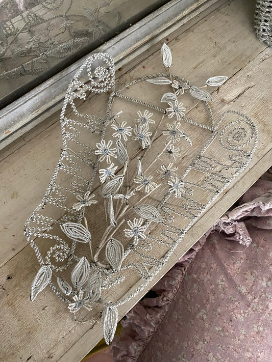 Antique French Beaded Wreath White Blue