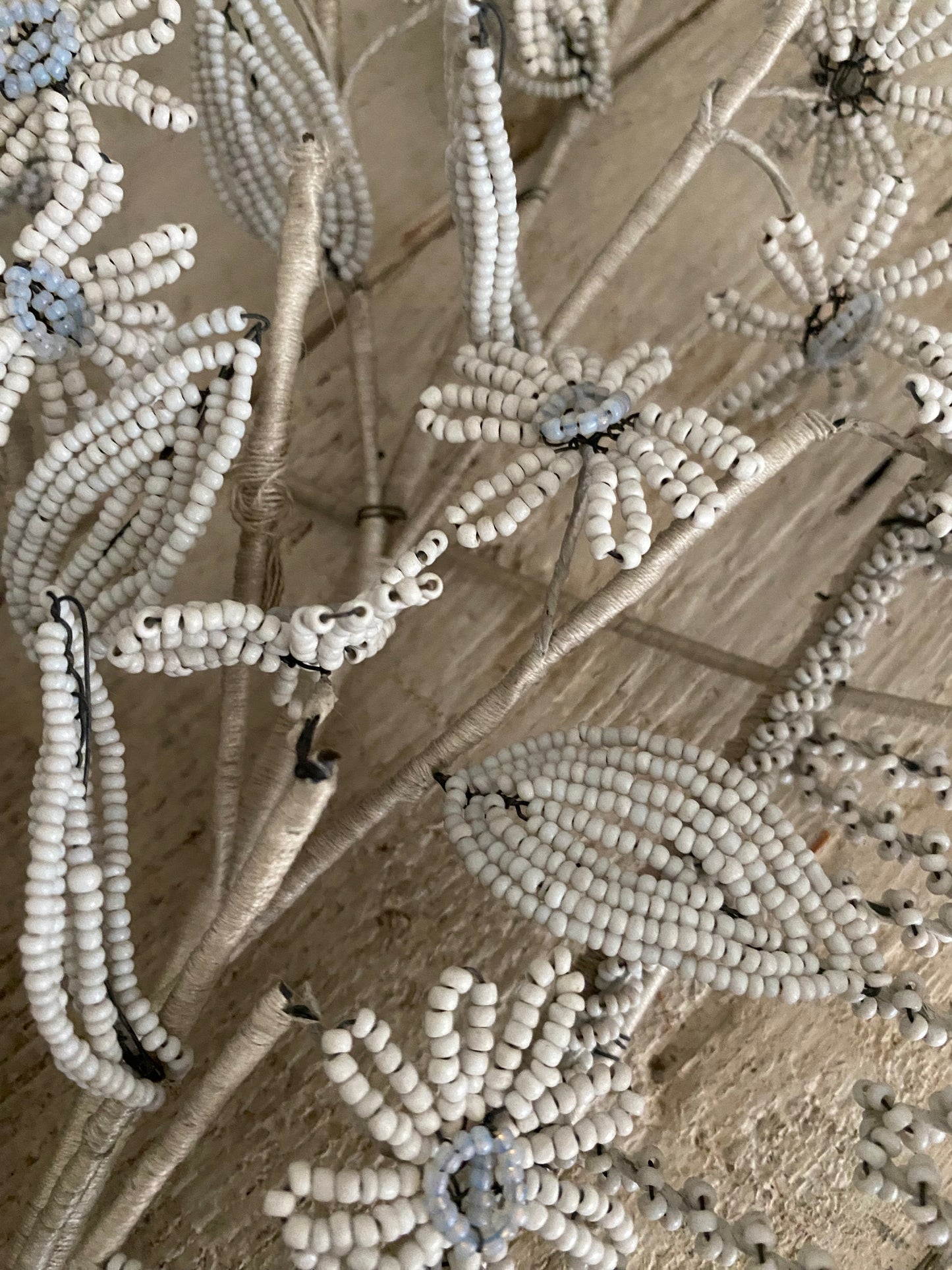Antique French Beaded Wreath White Blue
