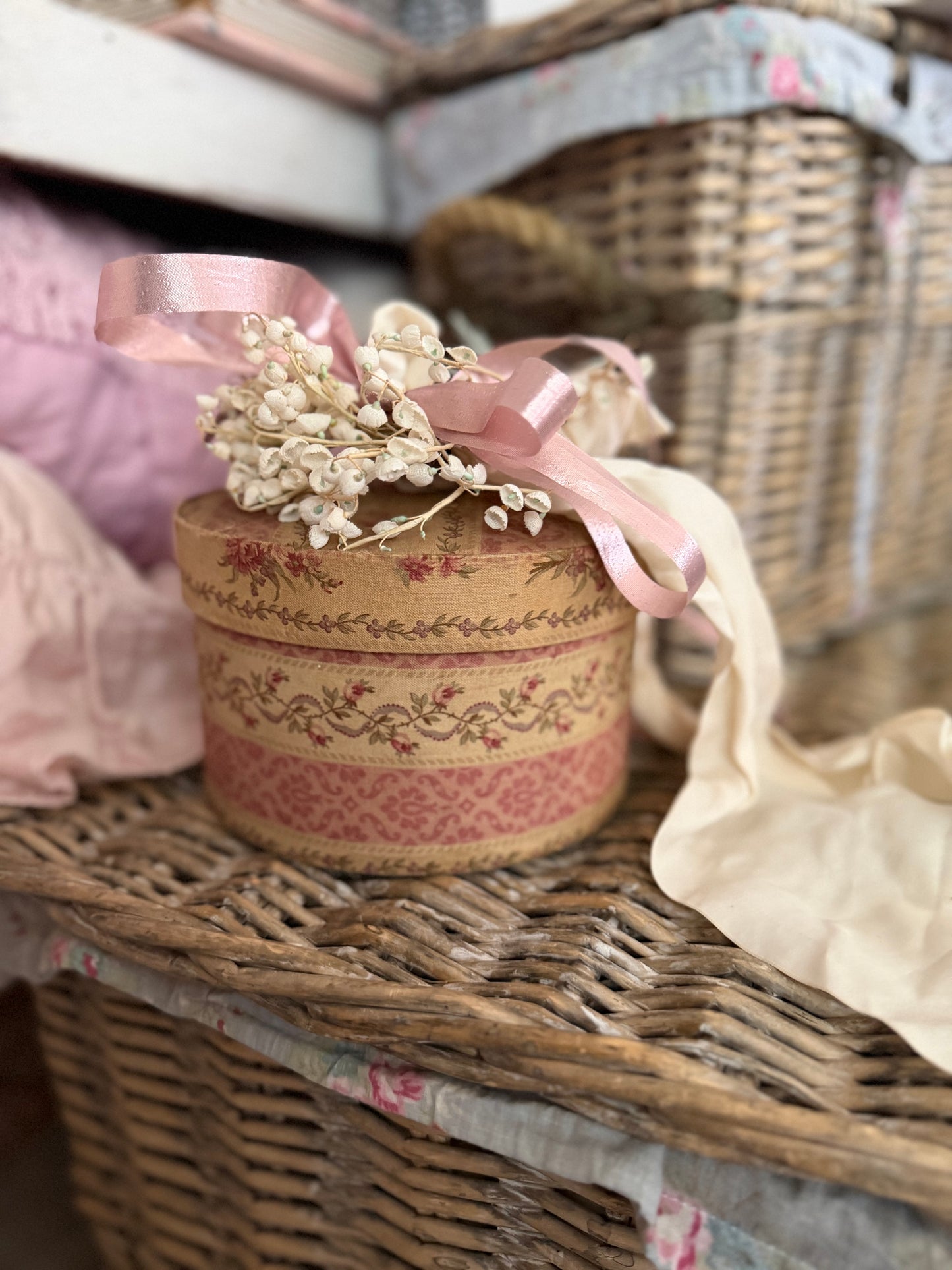 Antique French Floral Fabric Box