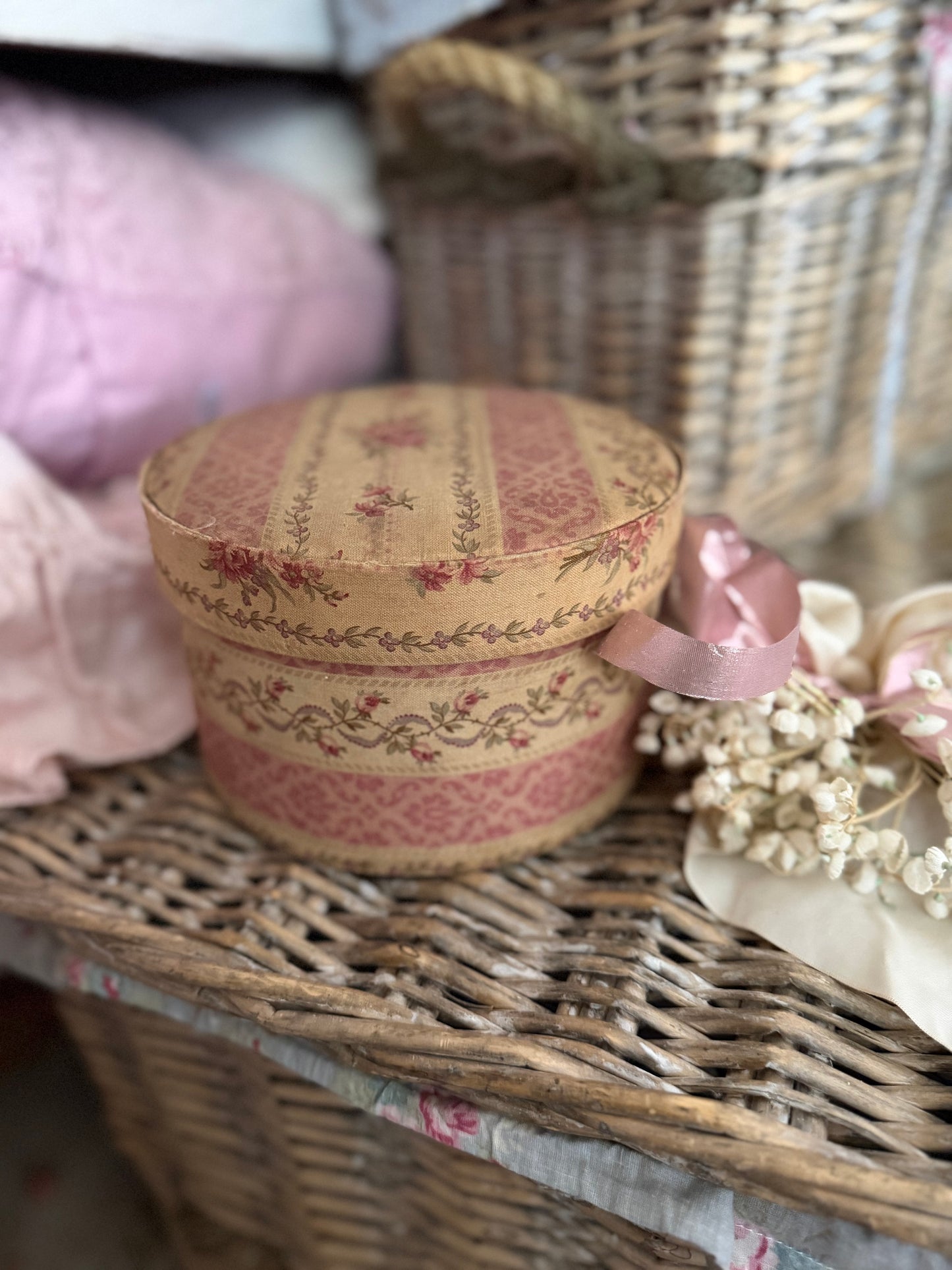 Antique French Floral Fabric Box