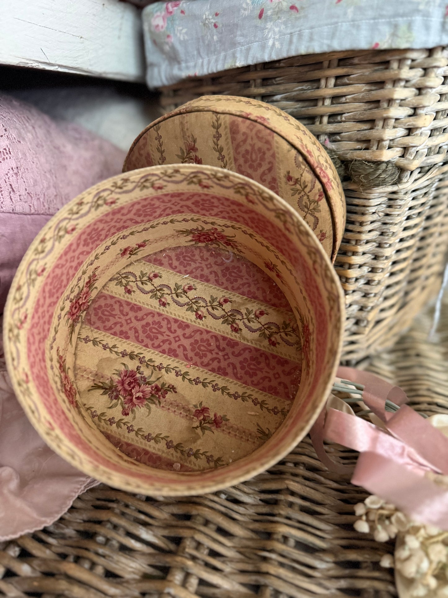 Antique French Floral Fabric Box