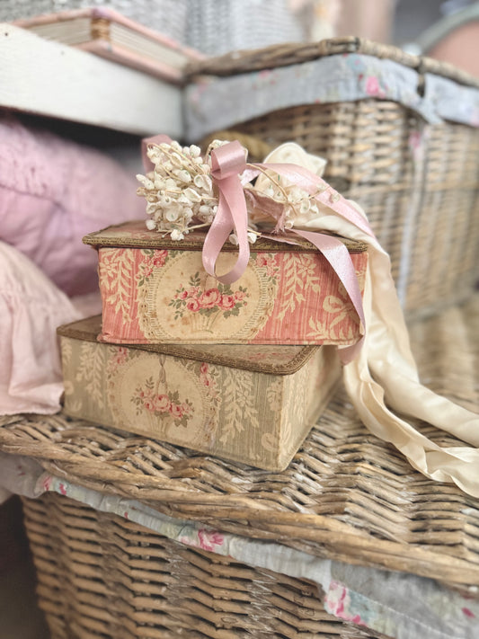 Antique French Floral Fabric Box
