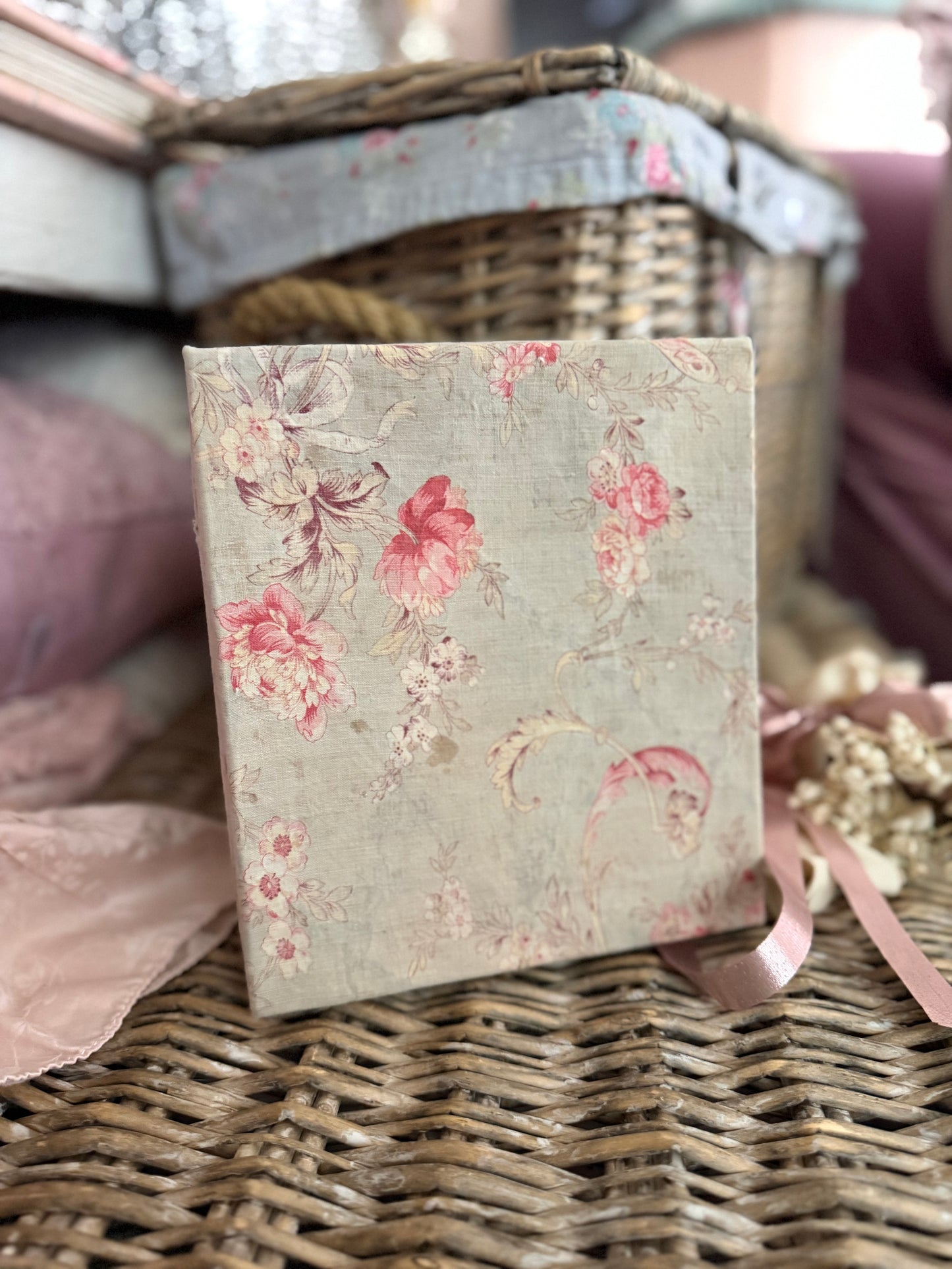 Antique French Floral Fabric Box