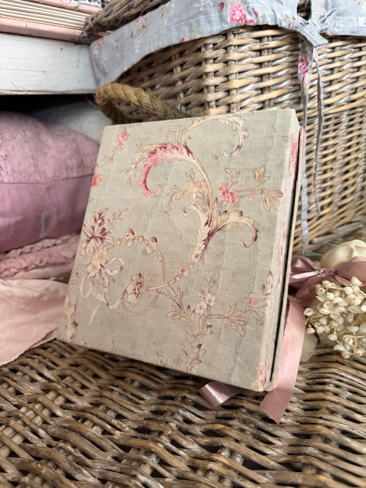 Antique French Floral Fabric Box