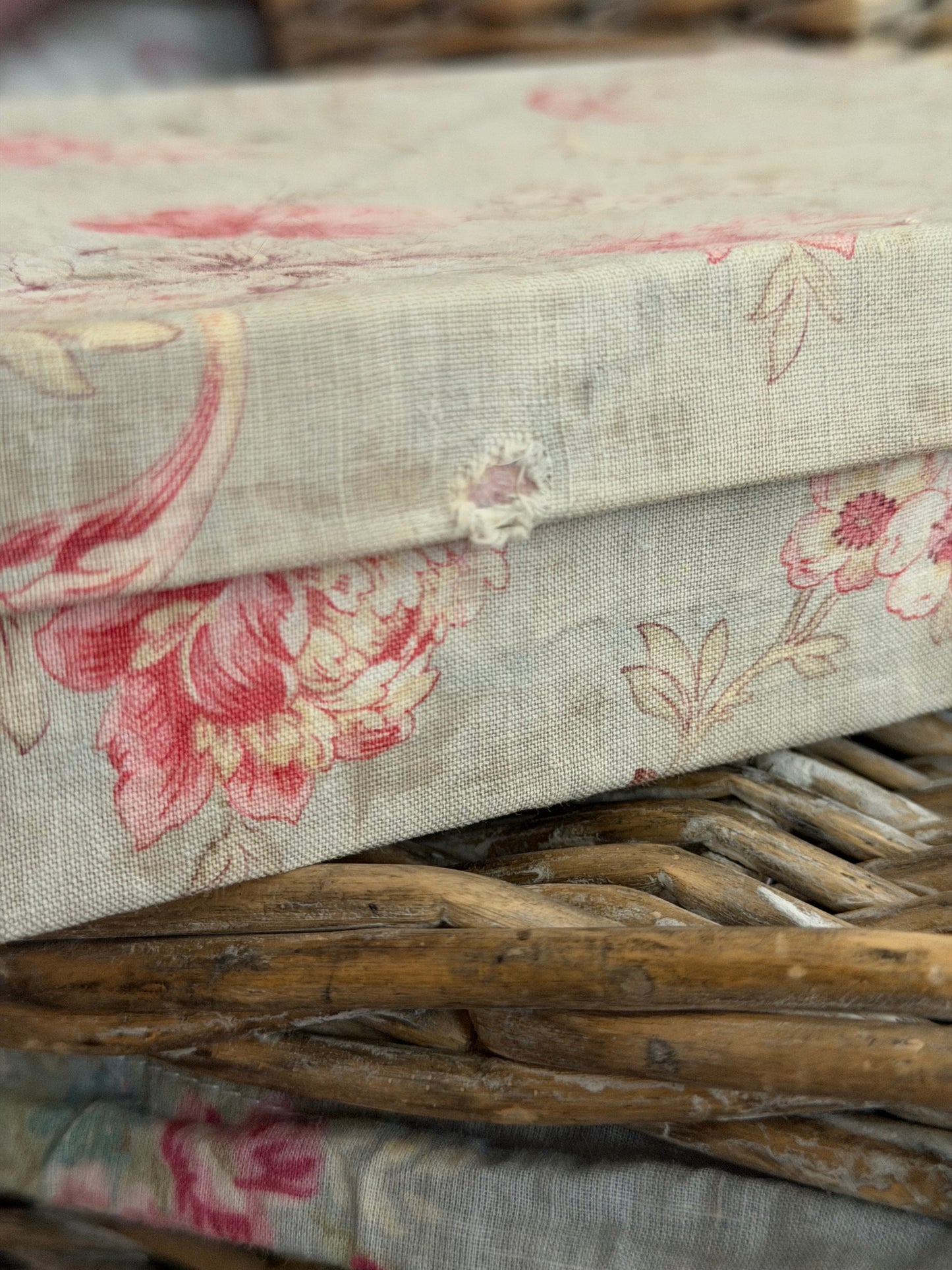 Antique French Floral Fabric Box