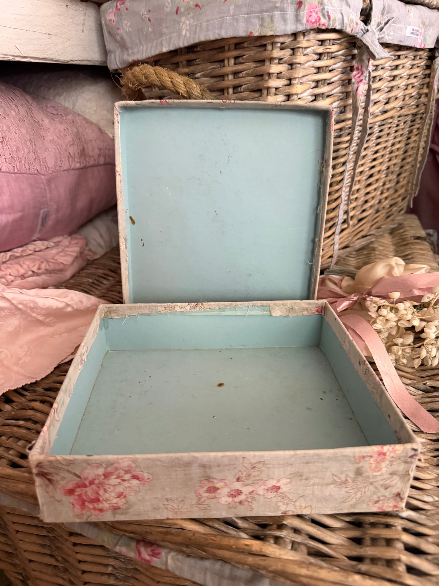 Antique French Floral Fabric Box