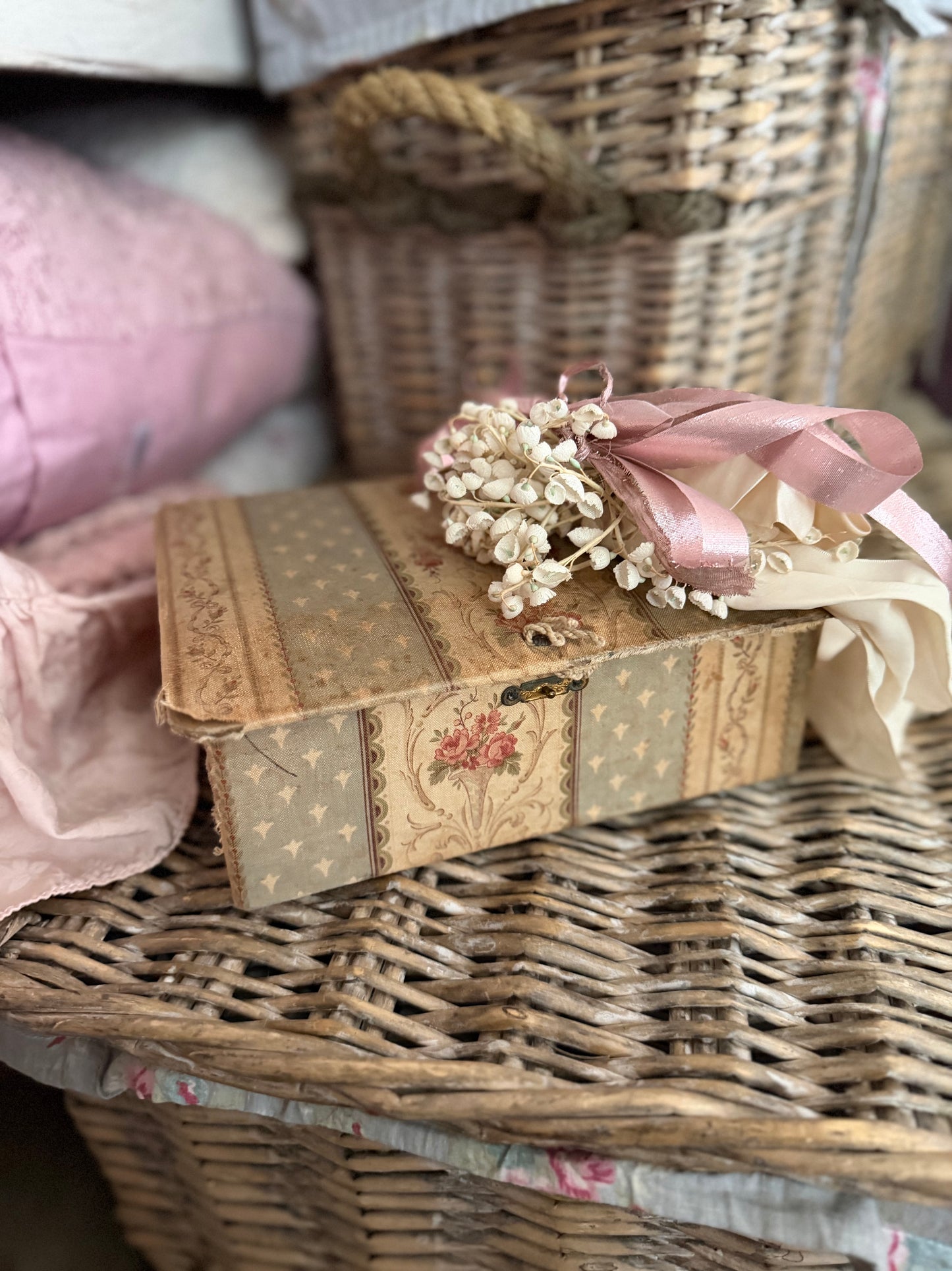 Antique French Floral Fabric Box