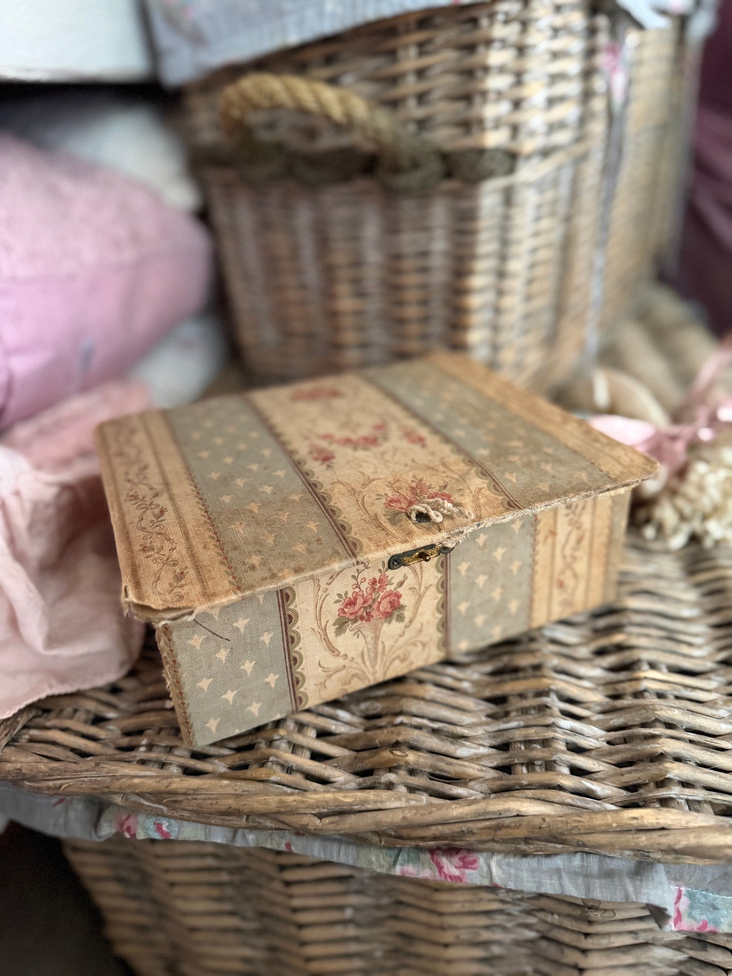 Antique French Floral Fabric Box