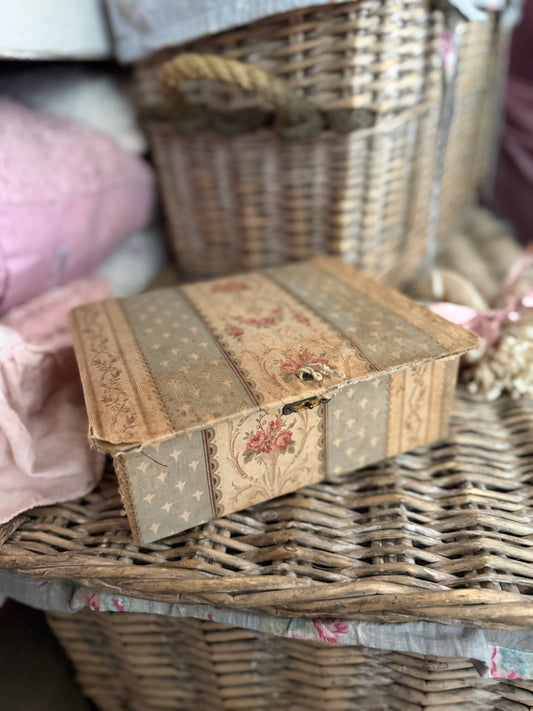 Antique French Floral Fabric Box