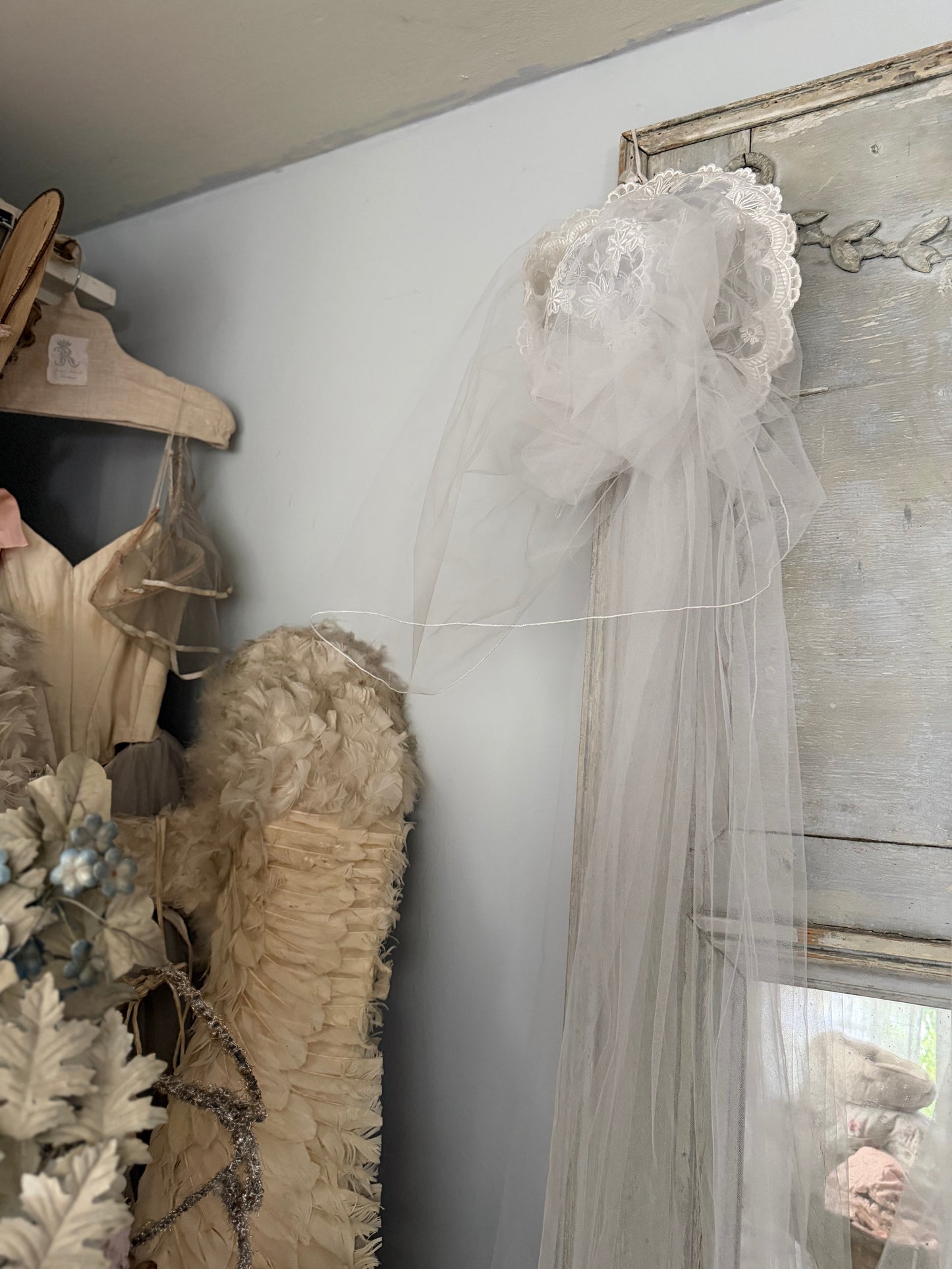 Vintage White Tulle Lace Hat Wedding Veil