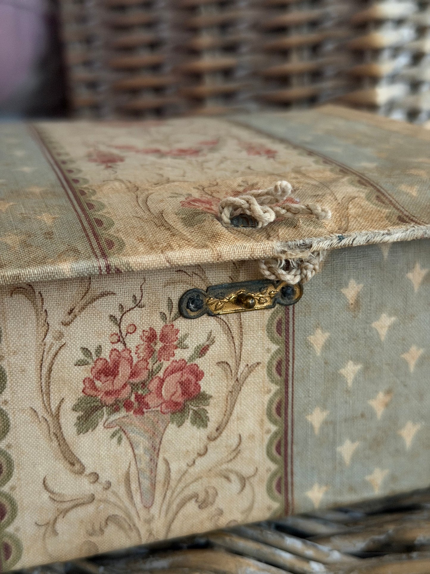 Antique French Floral Fabric Box