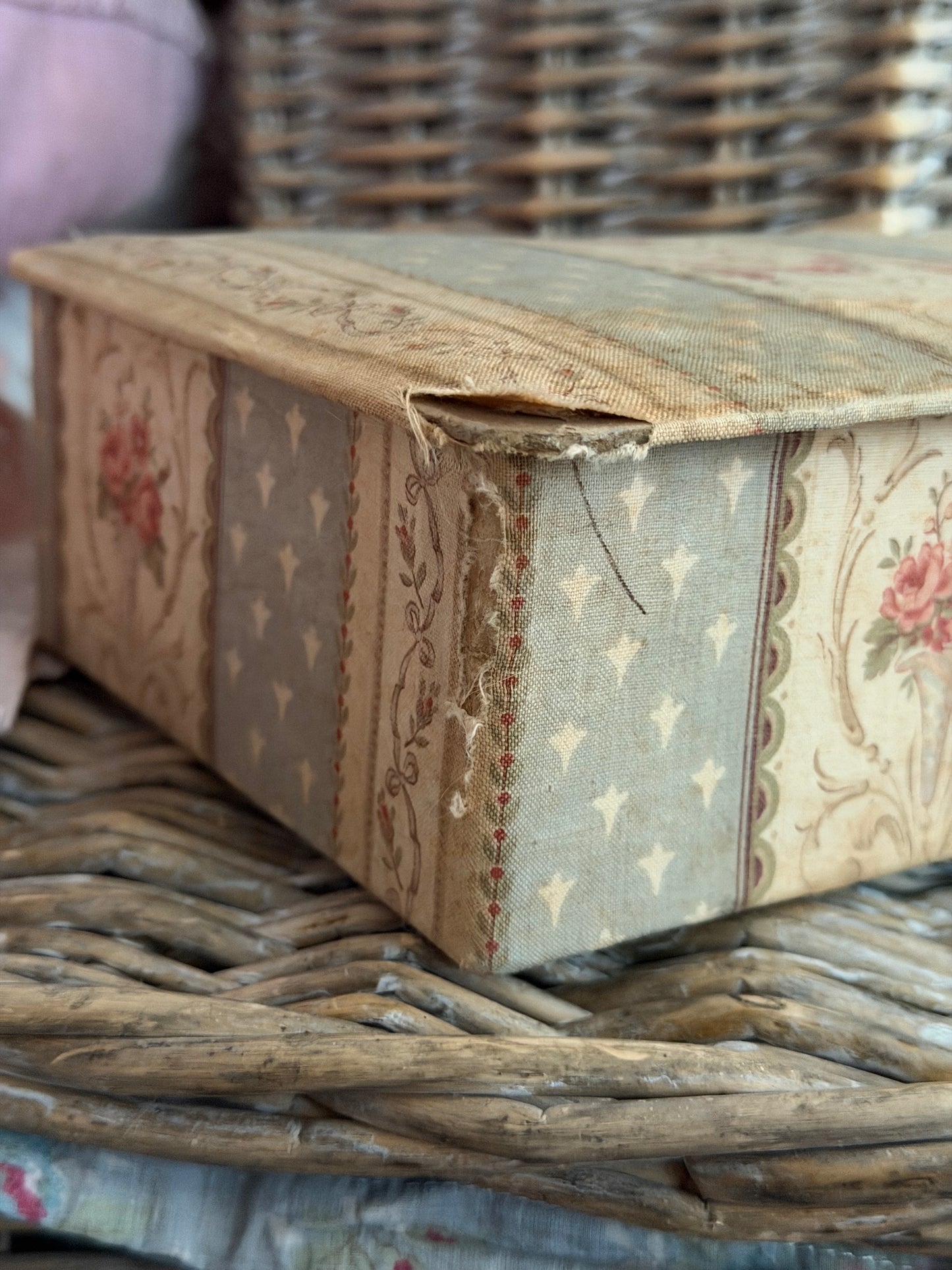Antique French Floral Fabric Box