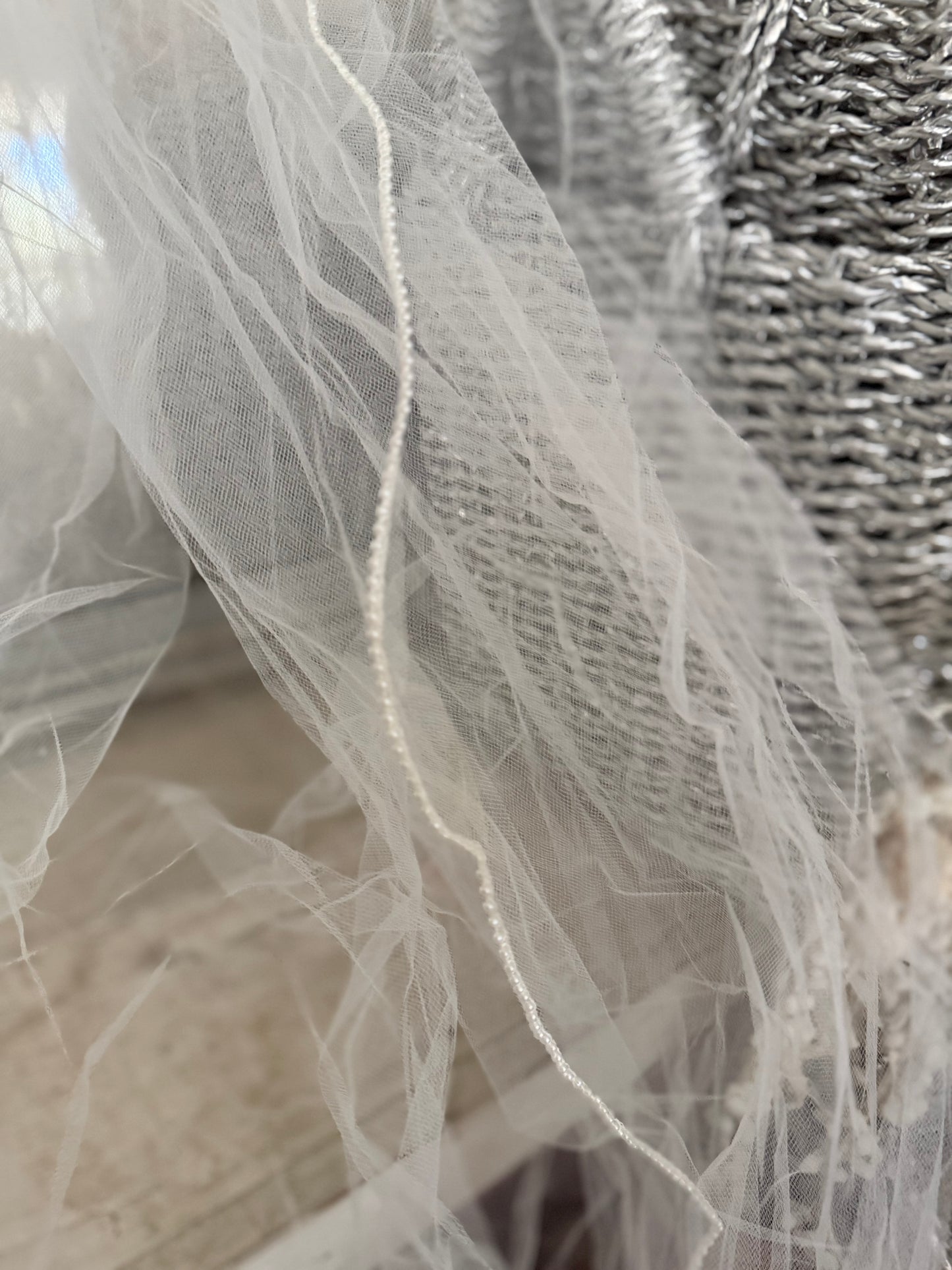 Vintage 10ft Long Cathedral White Tulle Lace Peal Wedding Veil