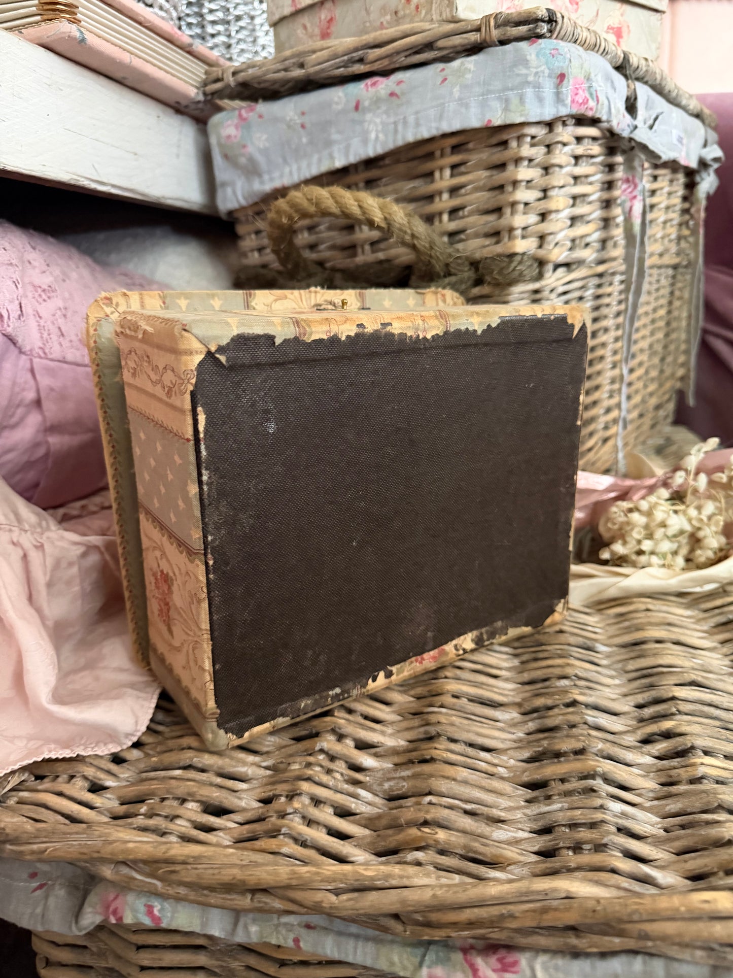 Antique French Floral Fabric Box