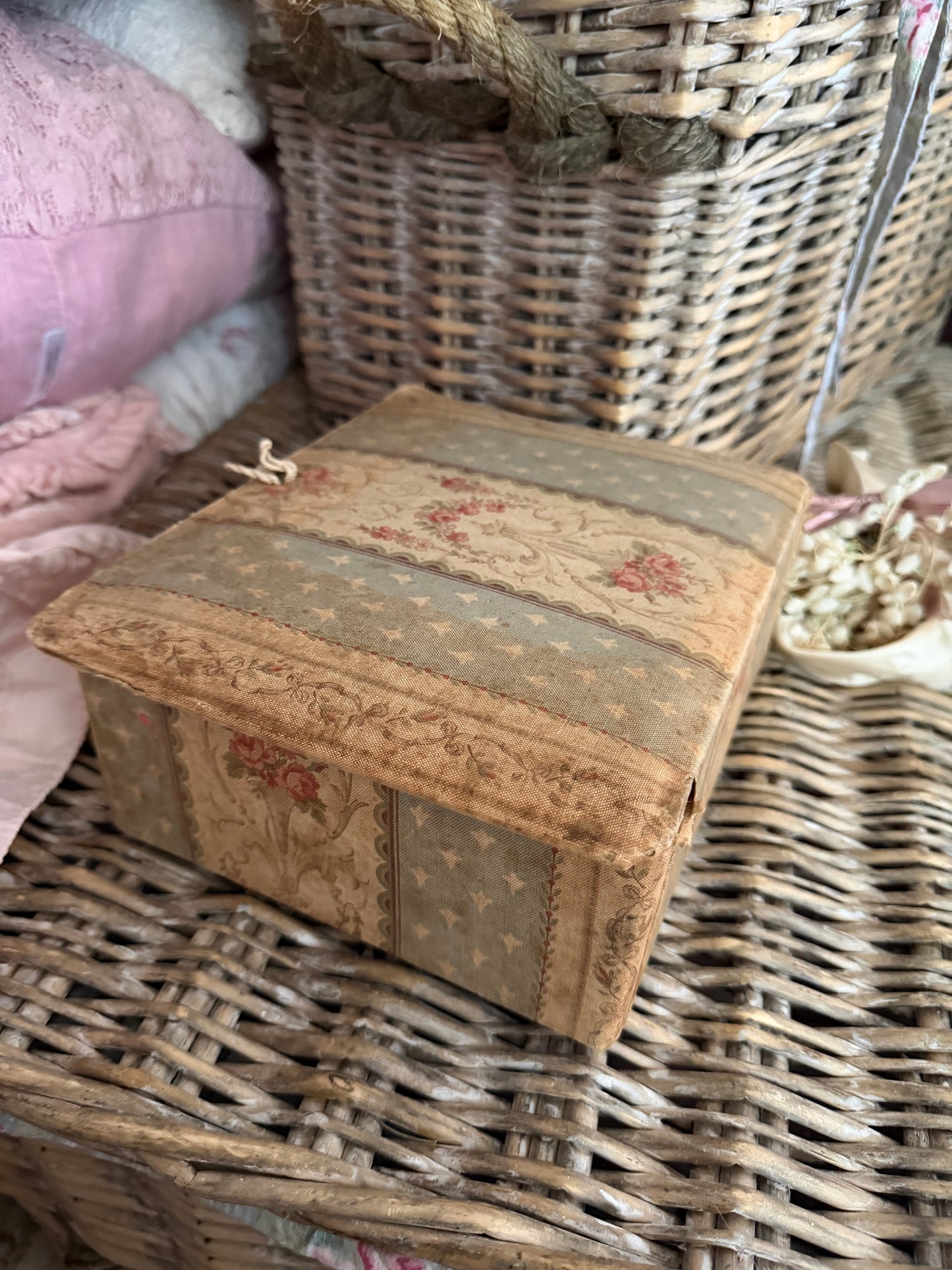 Antique French Floral Fabric Box