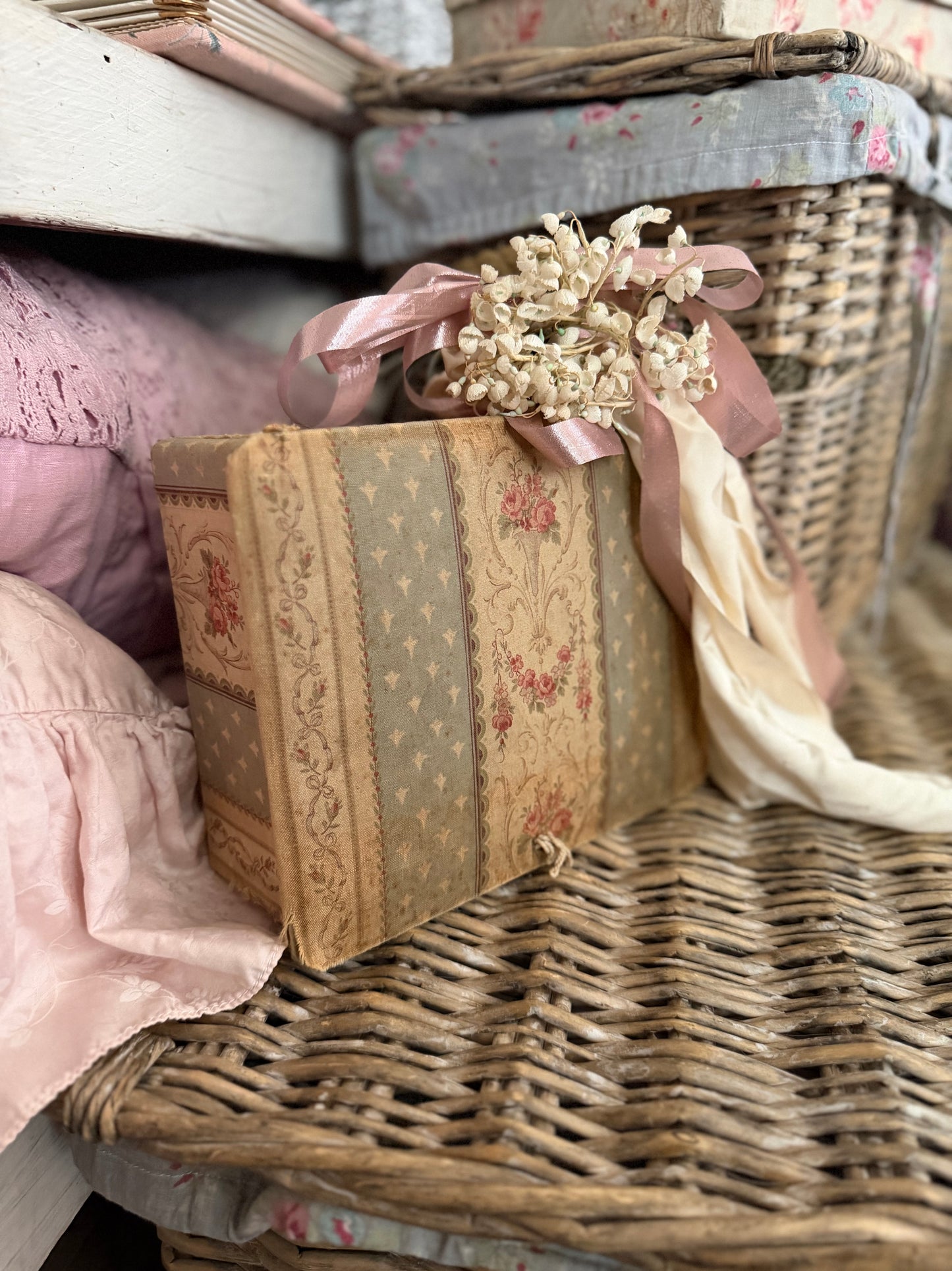Antique French Floral Fabric Box