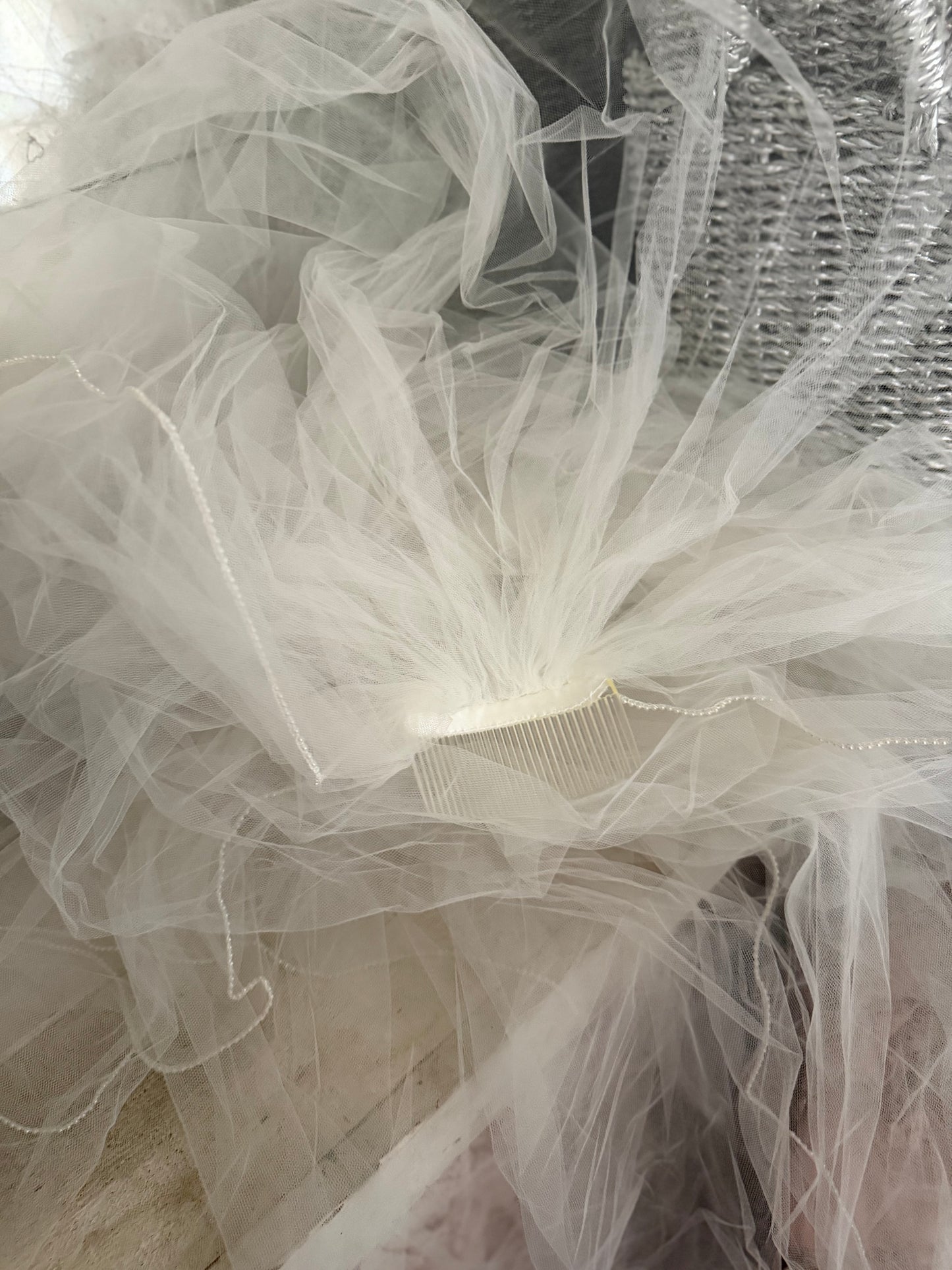 Vintage 10ft Long Cathedral White Tulle Lace Peal Wedding Veil