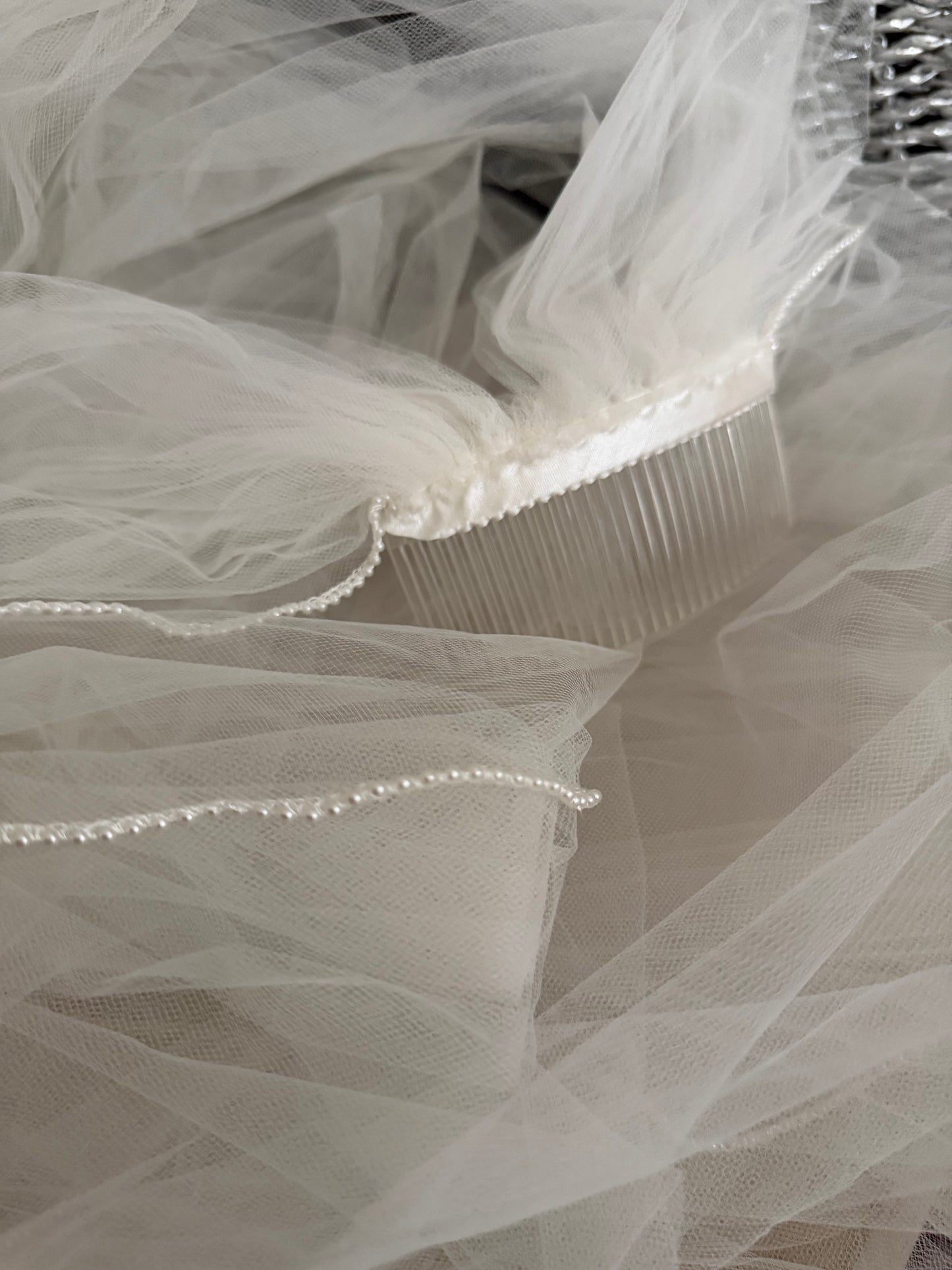 Vintage 10ft Long Cathedral White Tulle Lace Peal Wedding Veil