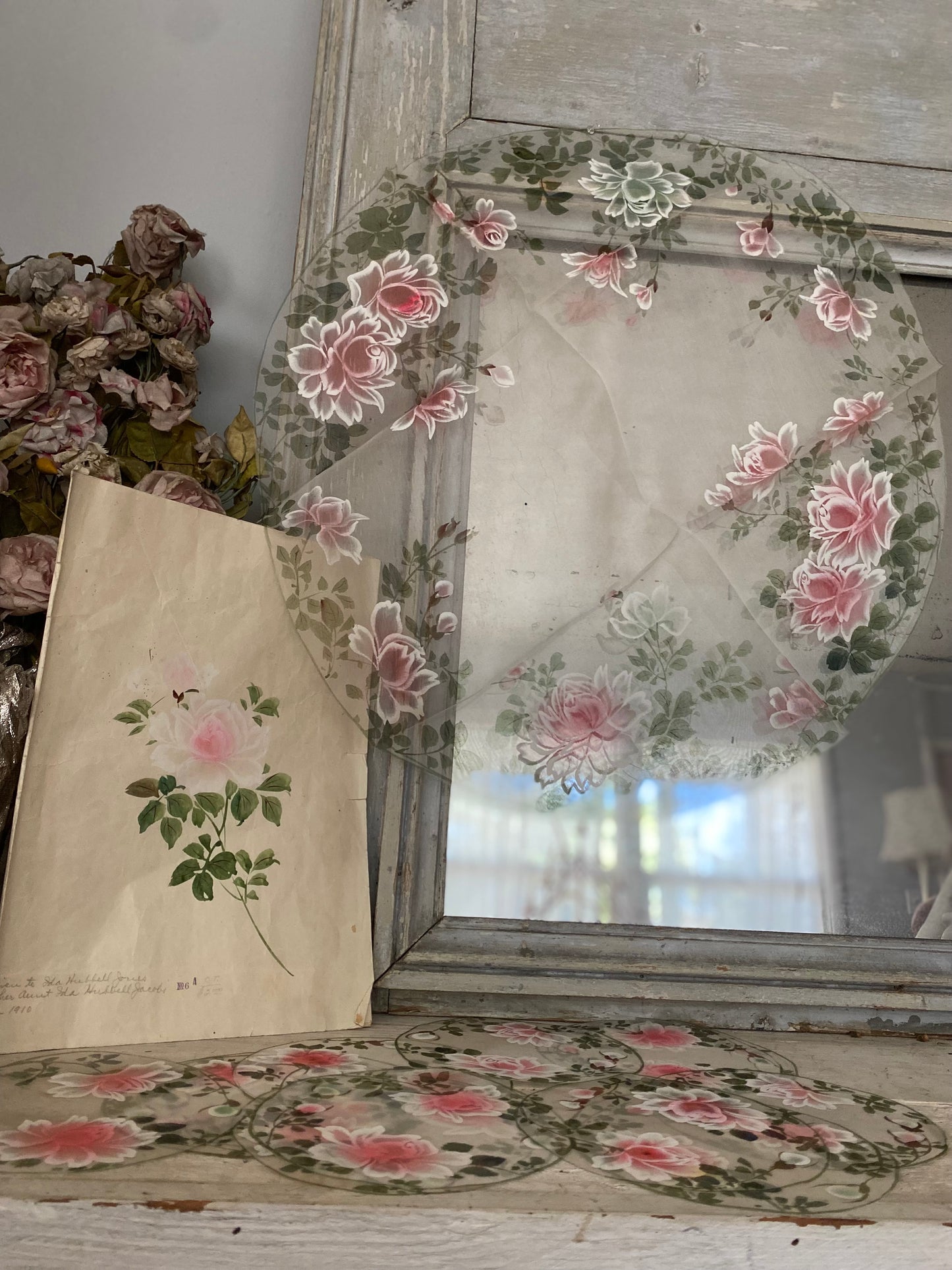 Antique Dated 1920 Hand Painted Pink Rose Table Setting Sample