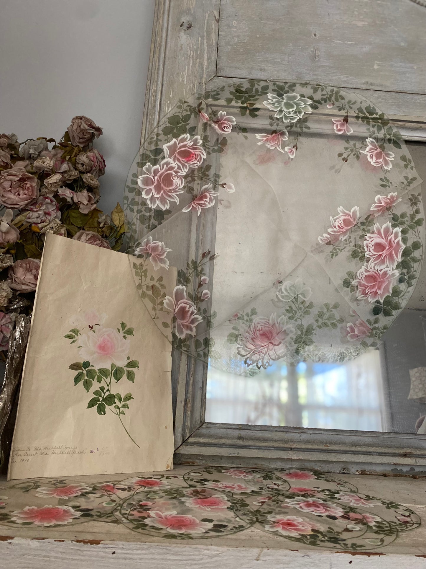 Antique Dated 1920 Hand Painted Pink Rose Table Setting Sample