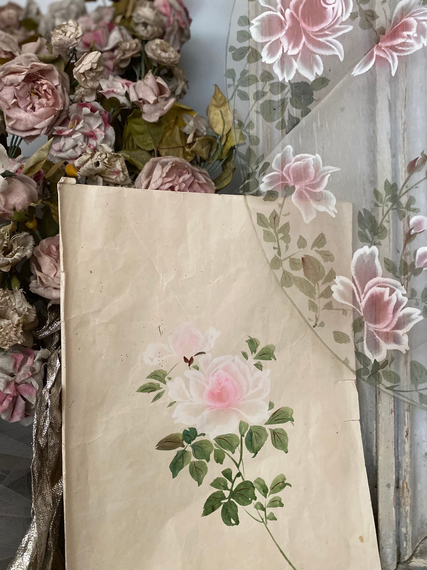 Antique Dated 1920 Hand Painted Pink Rose Table Setting Sample