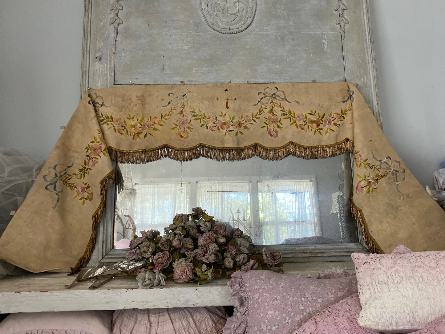 Antique French Floral Altar Pelmet Valance