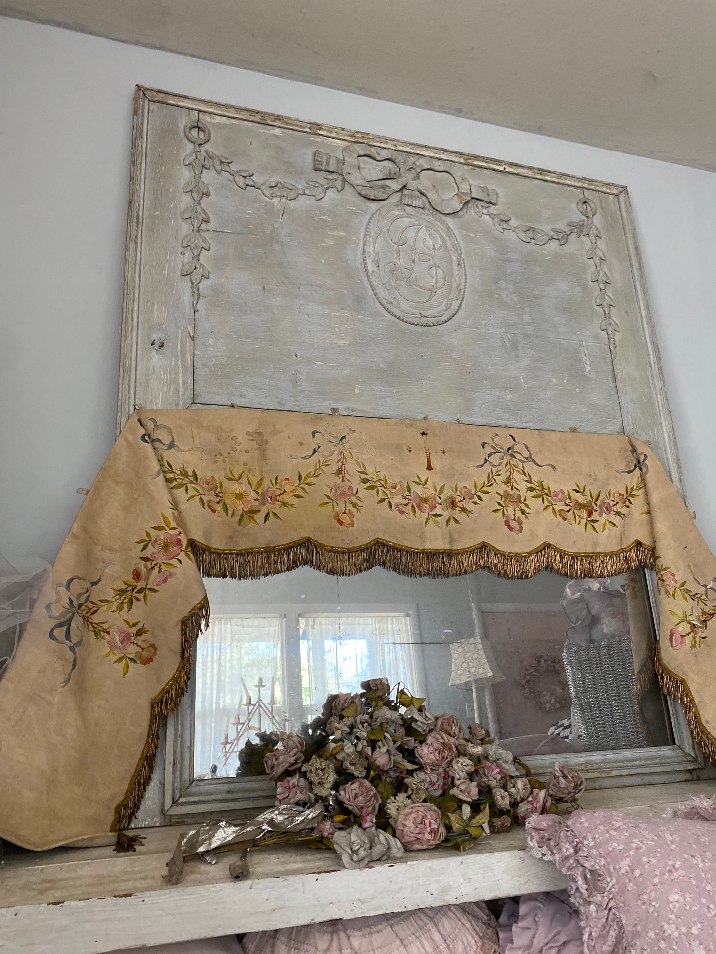 Antique French Floral Altar Pelmet Valance