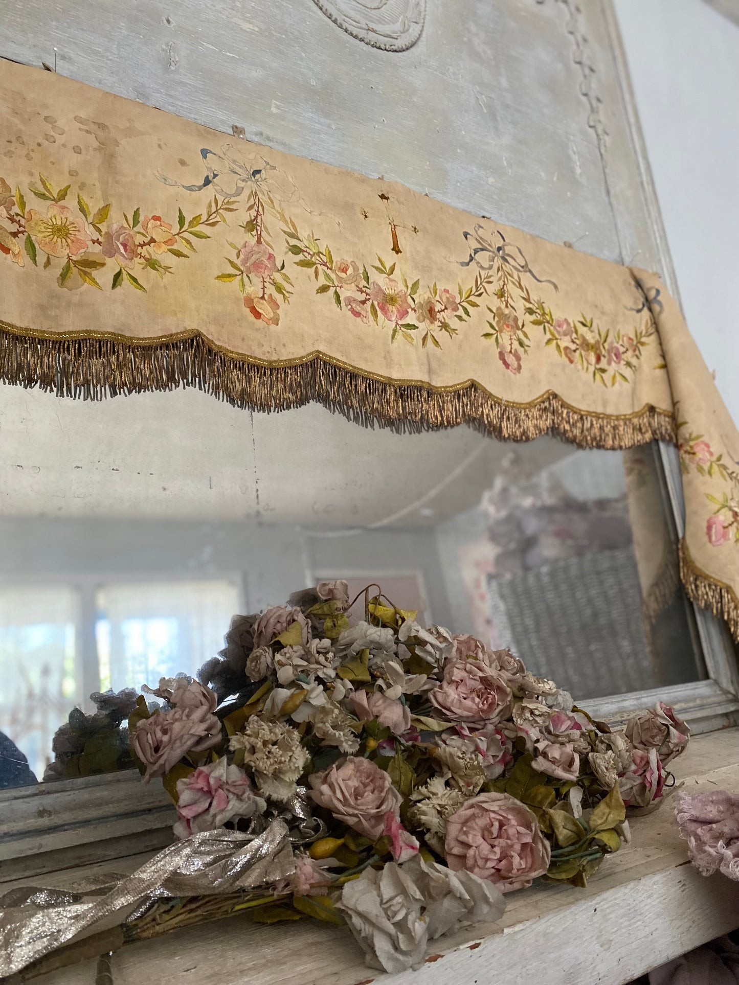Antique French Floral Altar Pelmet Valance