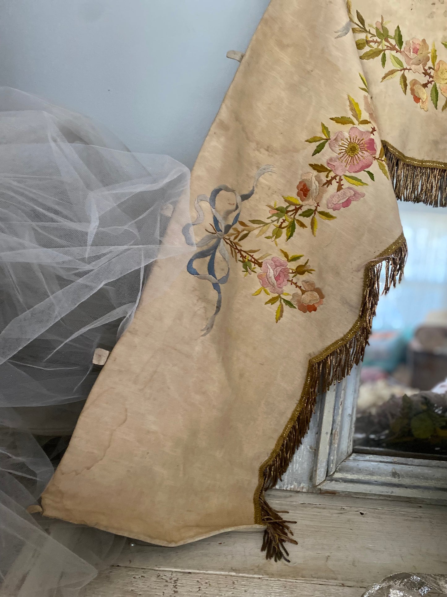 Antique French Floral Altar Pelmet Valance