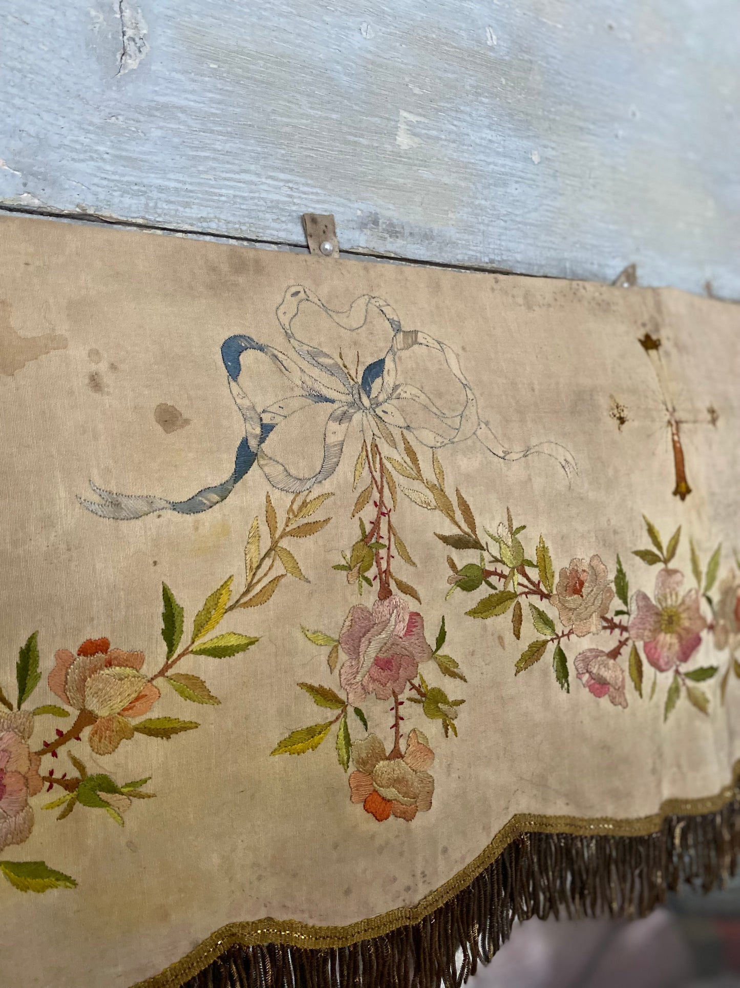 Antique French Floral Altar Pelmet Valance