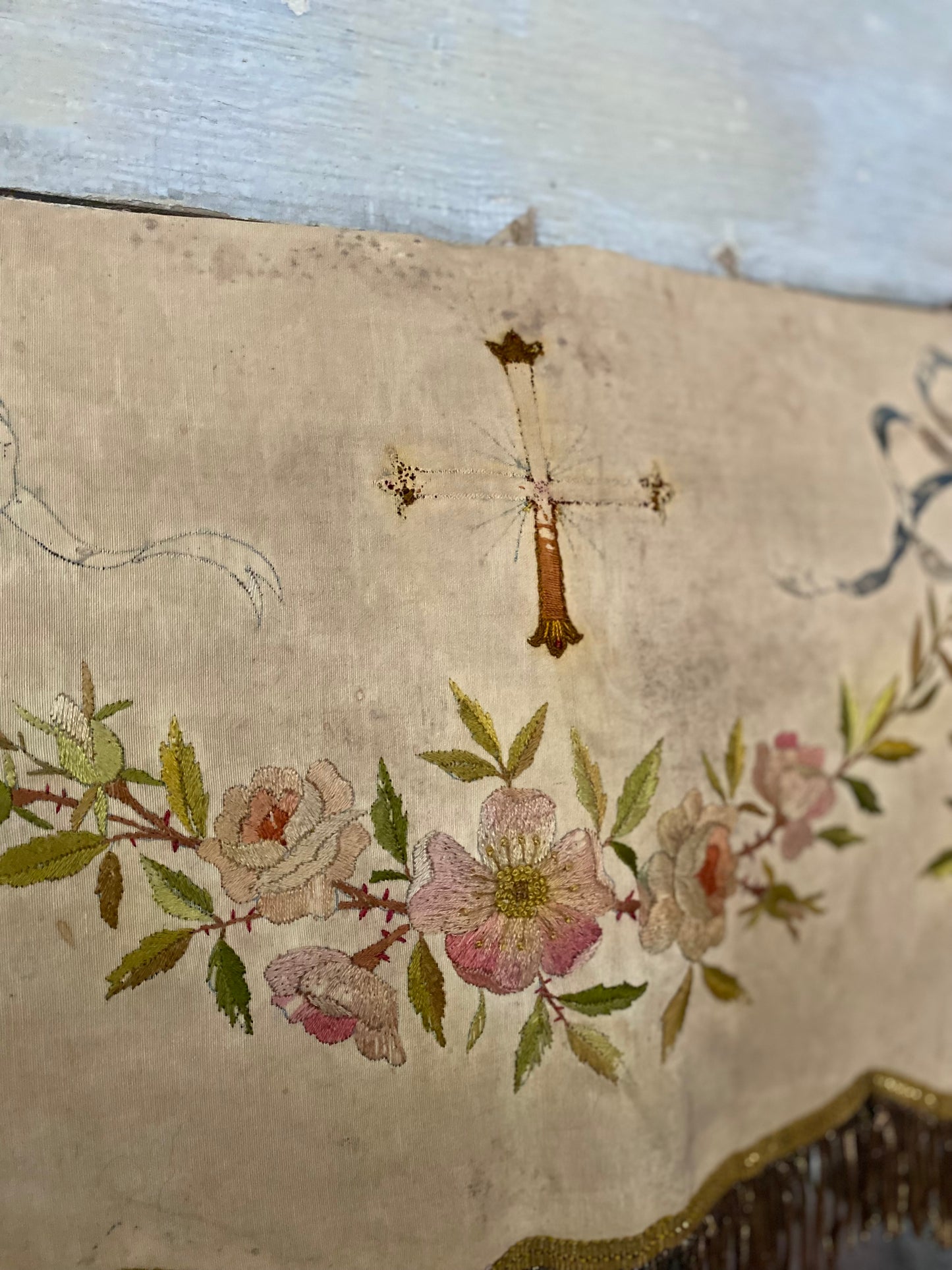 Antique French Floral Altar Pelmet Valance