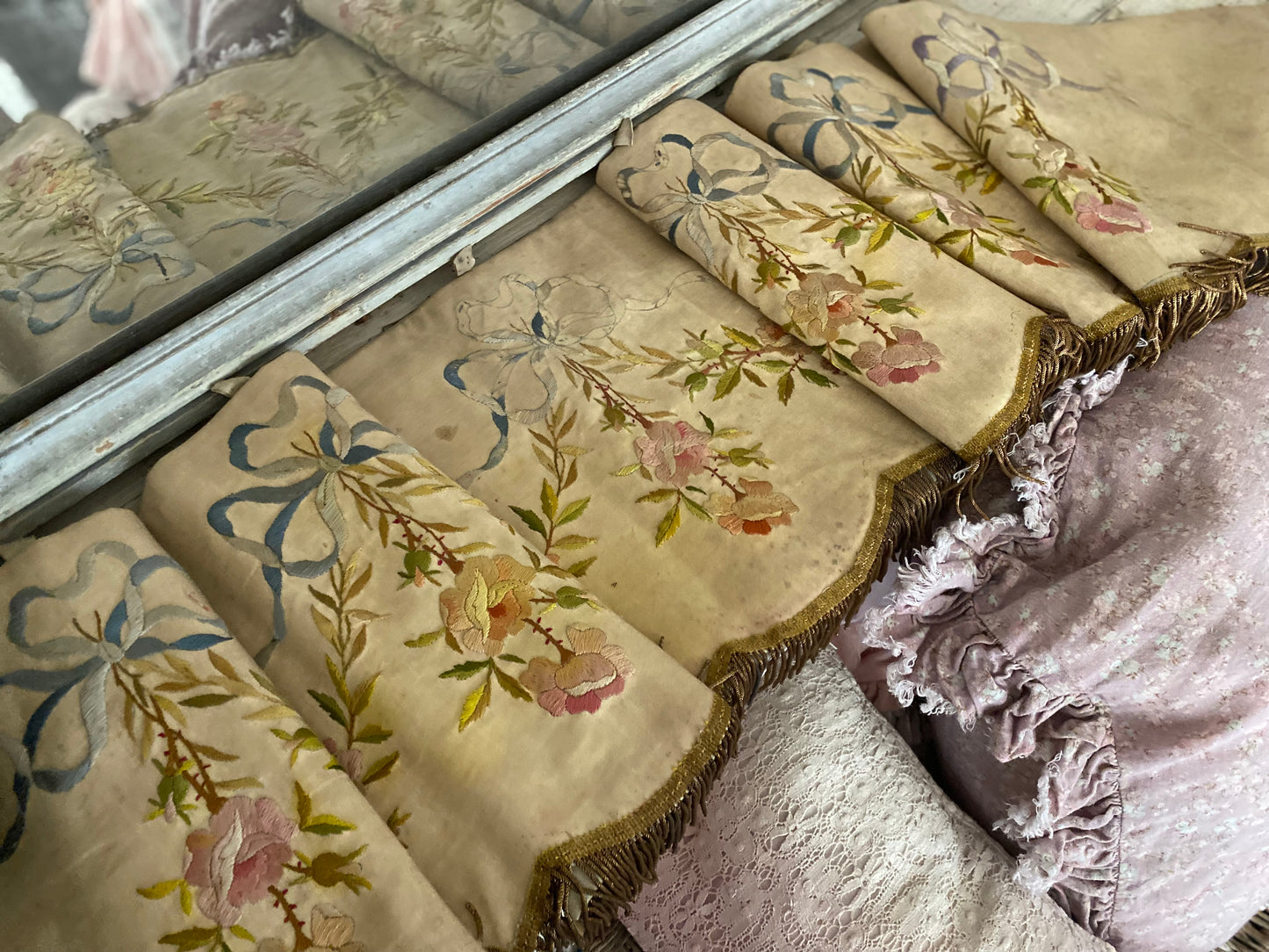 Antique French Floral Altar Pelmet Valance