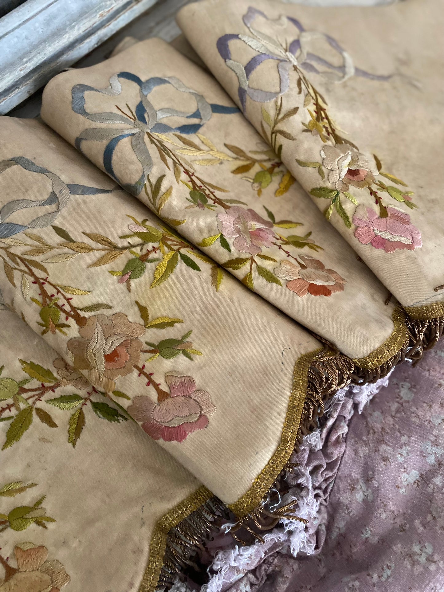Antique French Floral Altar Pelmet Valance