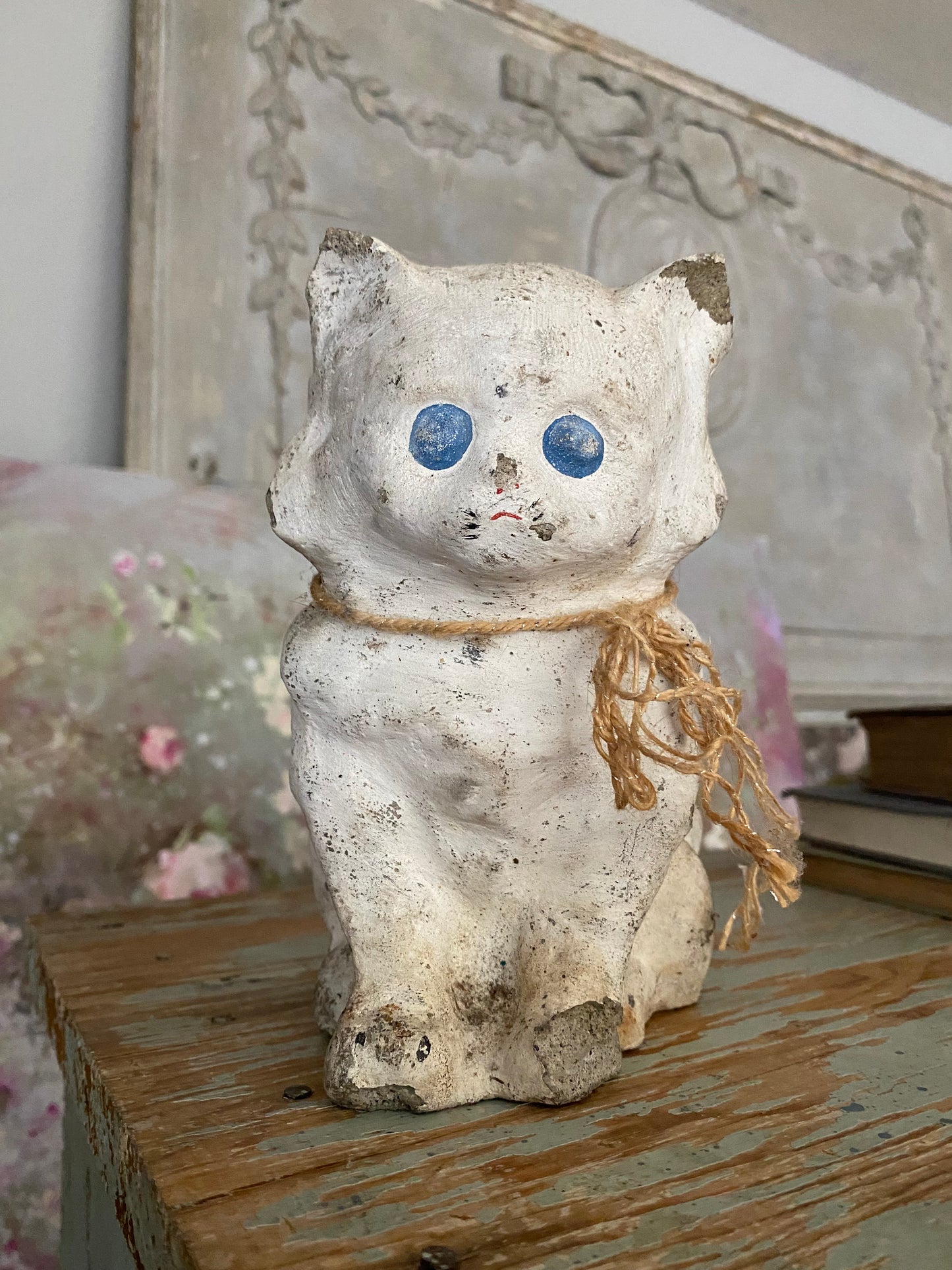Vintage Cement Garden Kitty Cat Statue