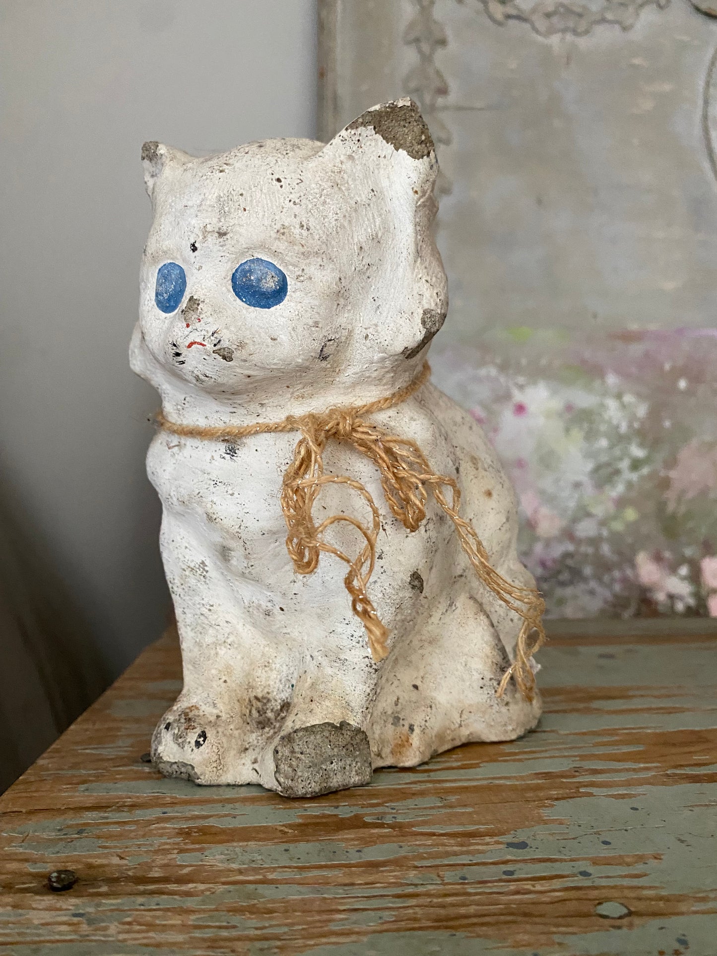 Vintage Cement Garden Kitty Cat Statue
