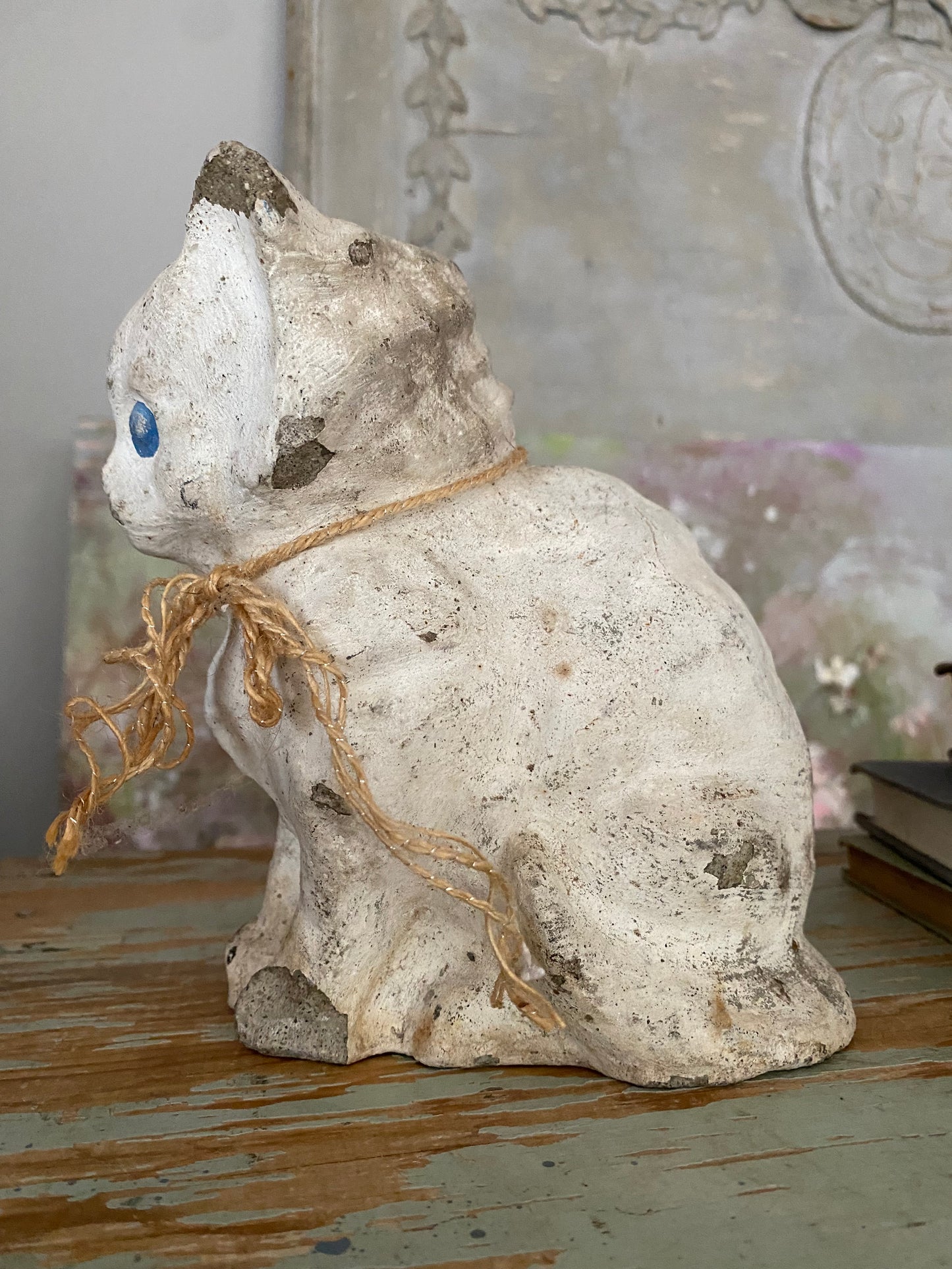 Vintage Cement Garden Kitty Cat Statue