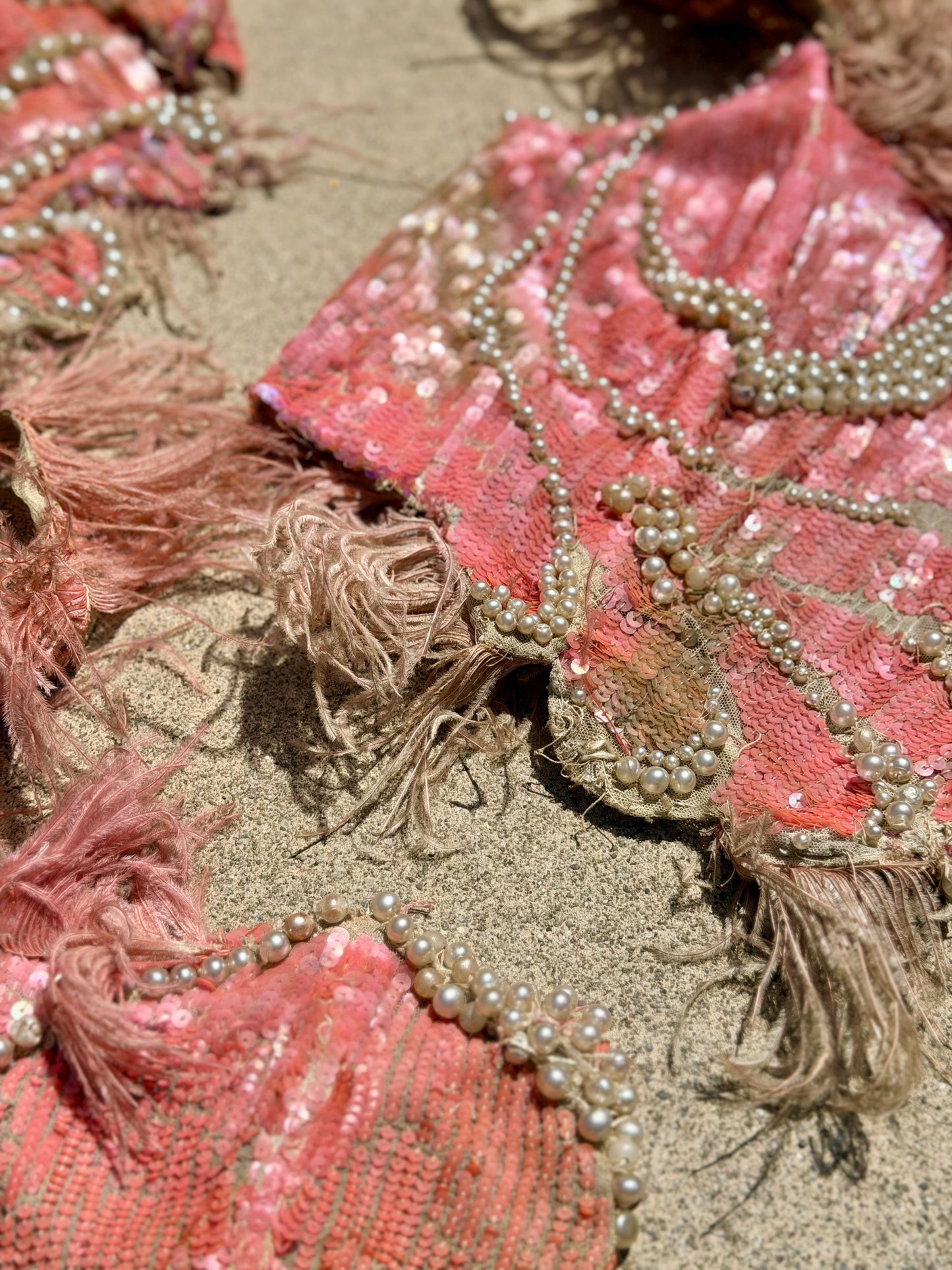 c1920-30 Antique Stage Worn Pink Sequin Erte Folies Bergere Showgirl Costume