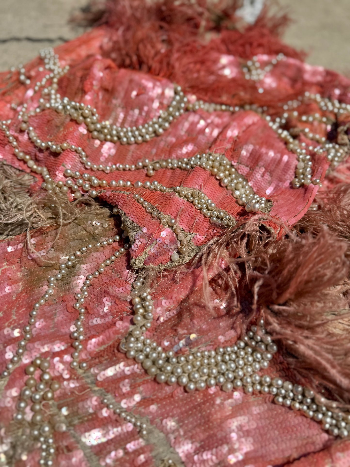 c1920-30 Antique Stage Worn Pink Sequin Erte Folies Bergere Showgirl Costume