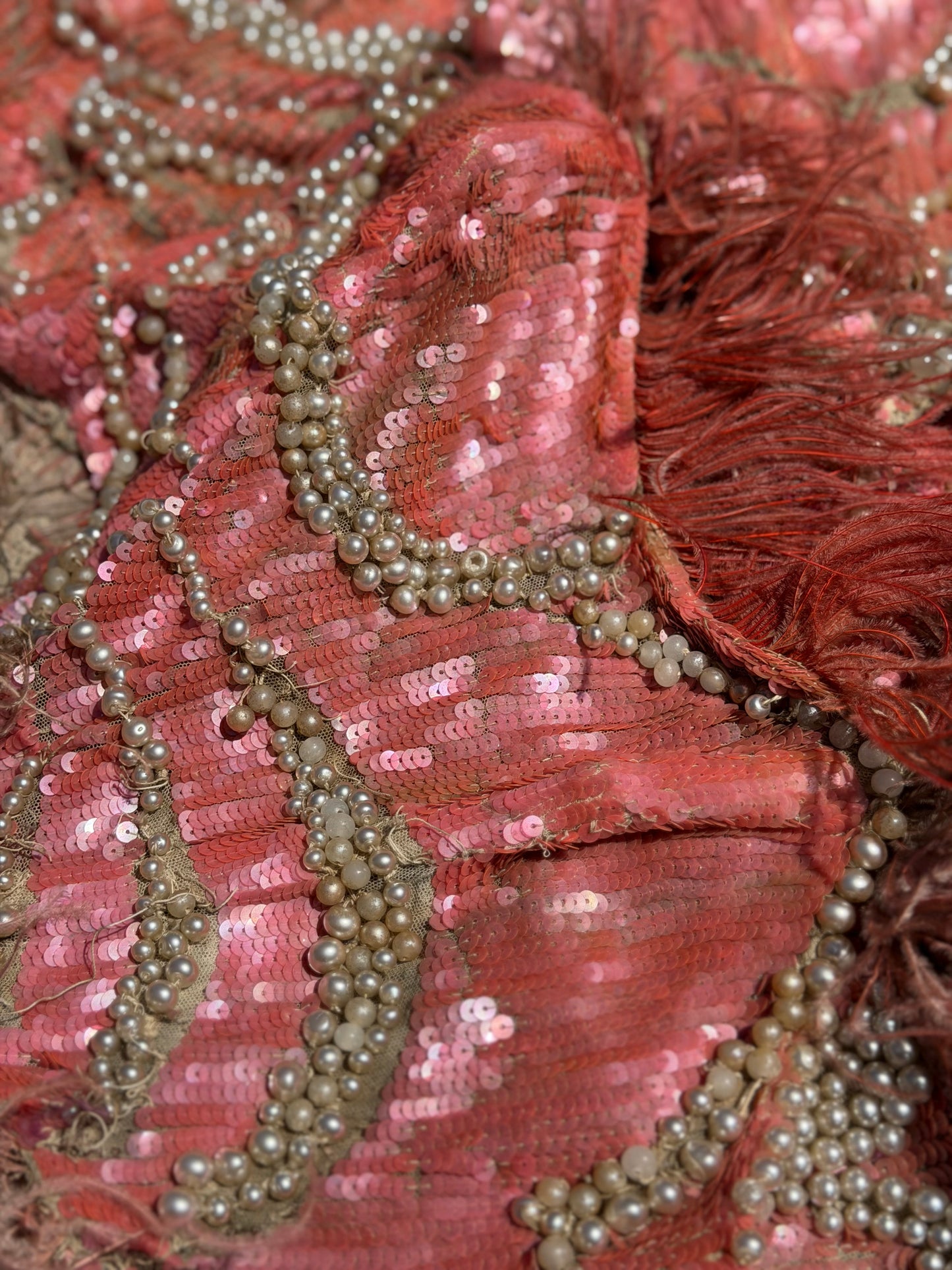 c1920-30 Antique Stage Worn Pink Sequin Erte Folies Bergere Showgirl Costume
