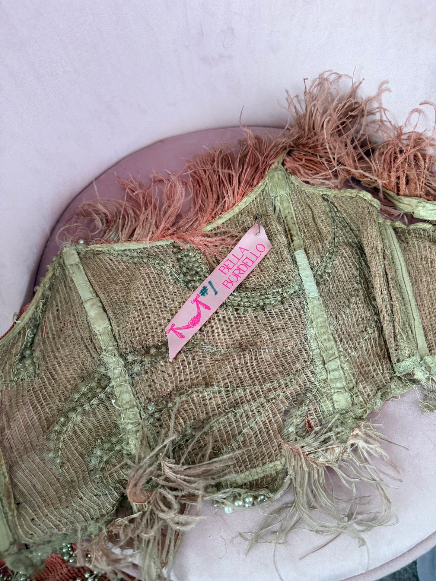 c1920-30 Antique Stage Worn Pink Sequin Erte Folies Bergere Showgirl Costume