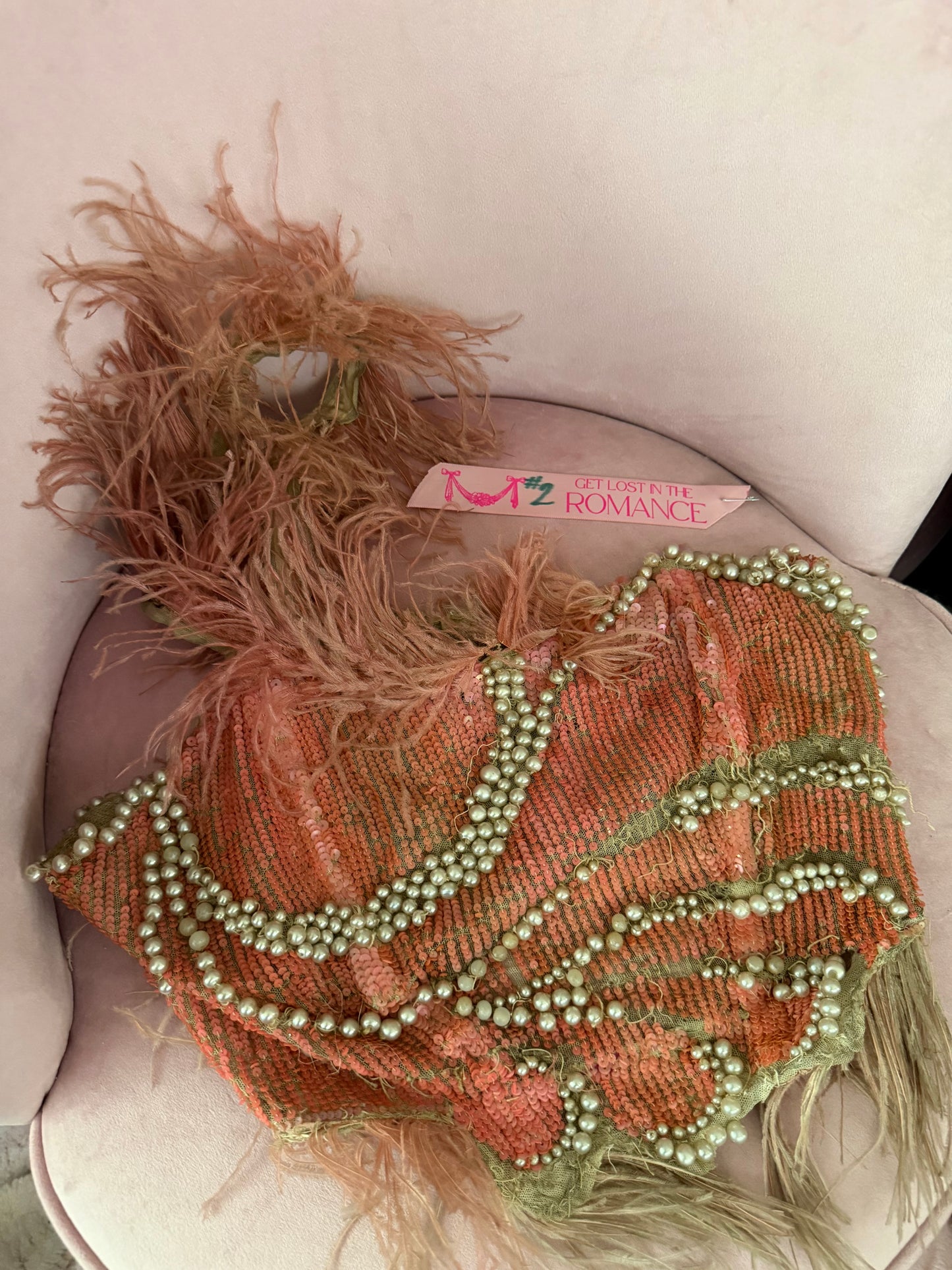 c1920-30 Antique Stage Worn Pink Sequin Erte Folies Bergere Showgirl Costume