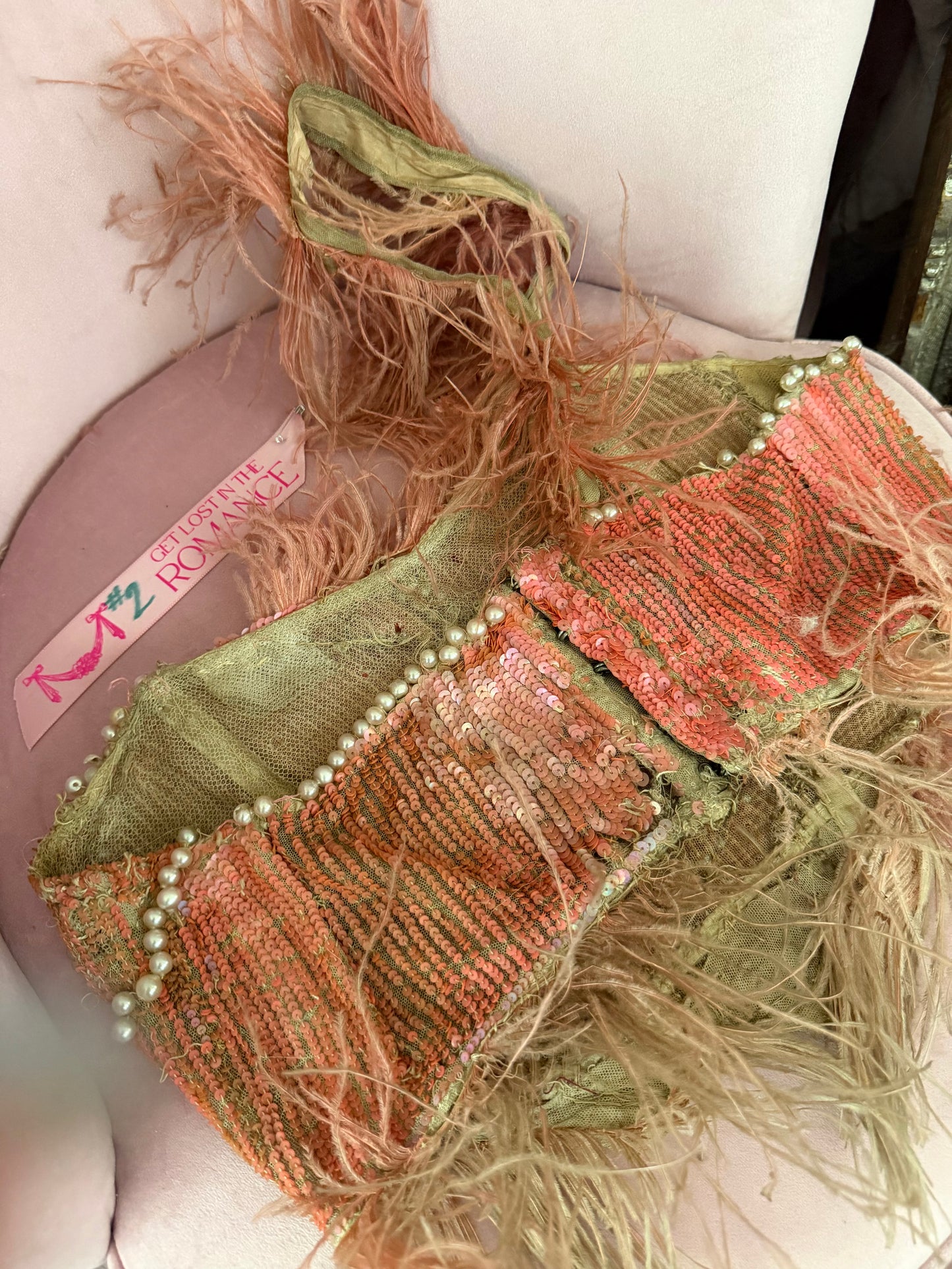 c1920-30 Antique Stage Worn Pink Sequin Erte Folies Bergere Showgirl Costume