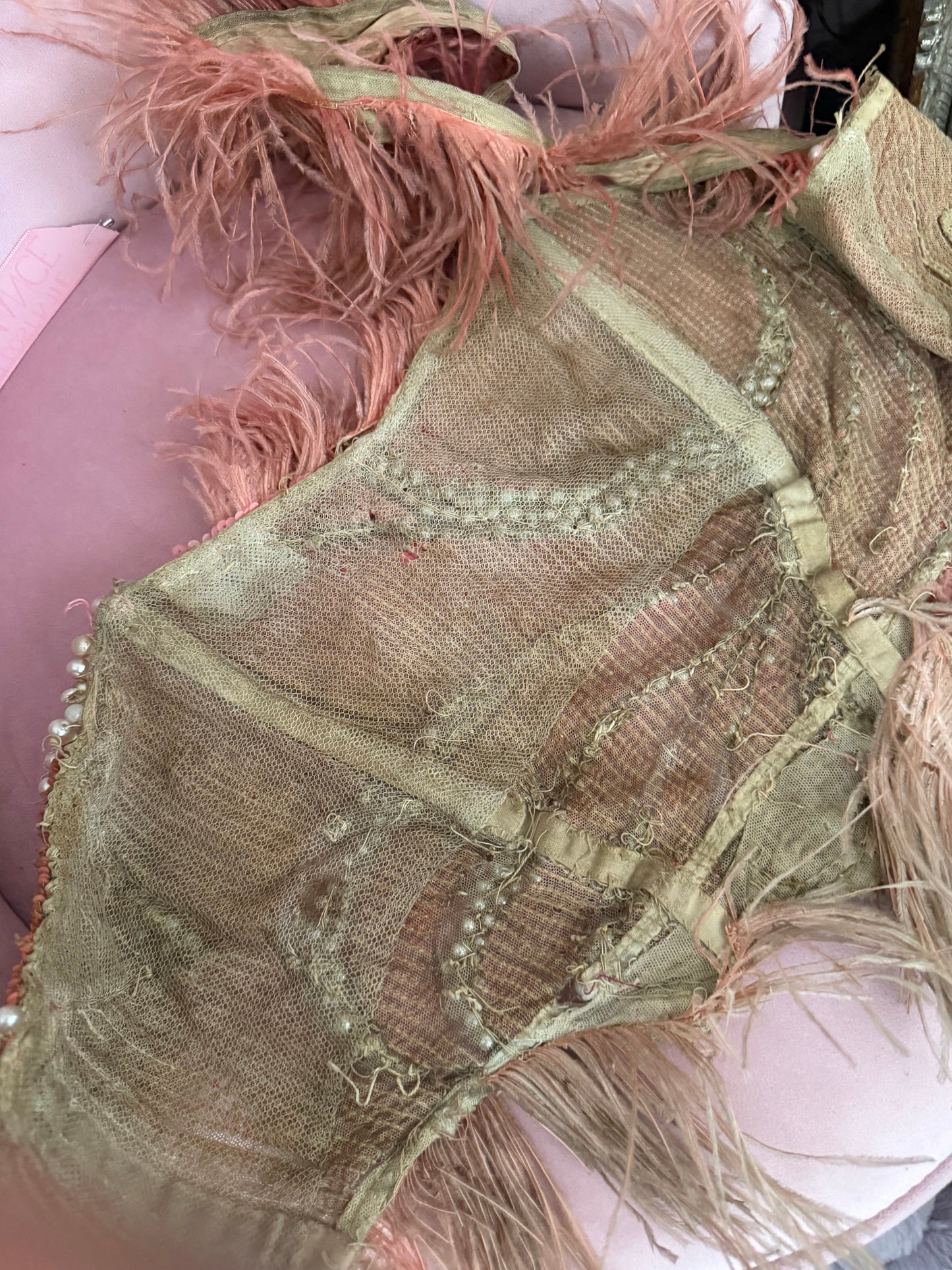 c1920-30 Antique Stage Worn Pink Sequin Erte Folies Bergere Showgirl Costume
