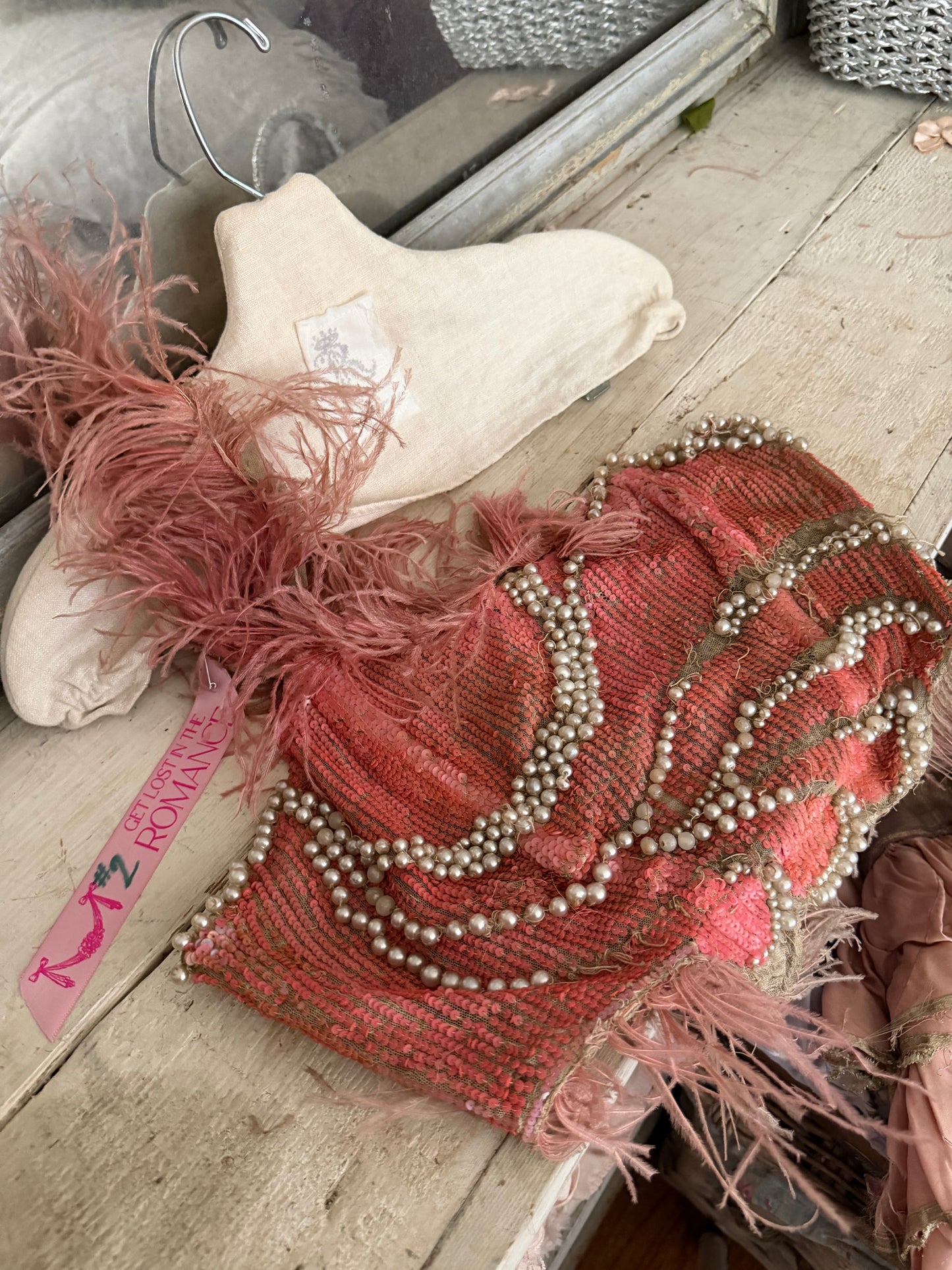 c1920-30 Antique Stage Worn Pink Sequin Erte Folies Bergere Showgirl Costume