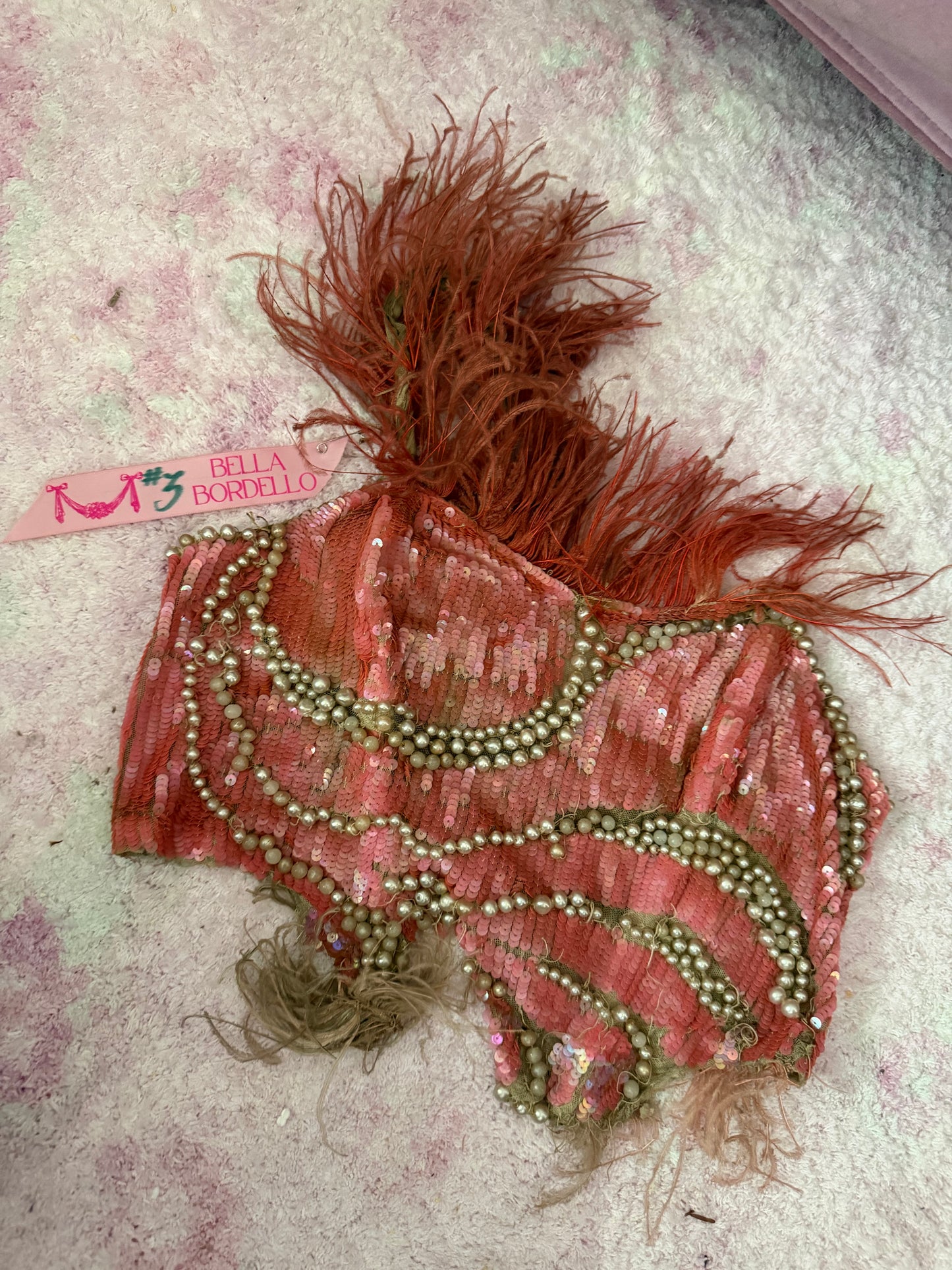 c1920-30 Antique Stage Worn Pink Sequin Erte Folies Bergere Showgirl Costume