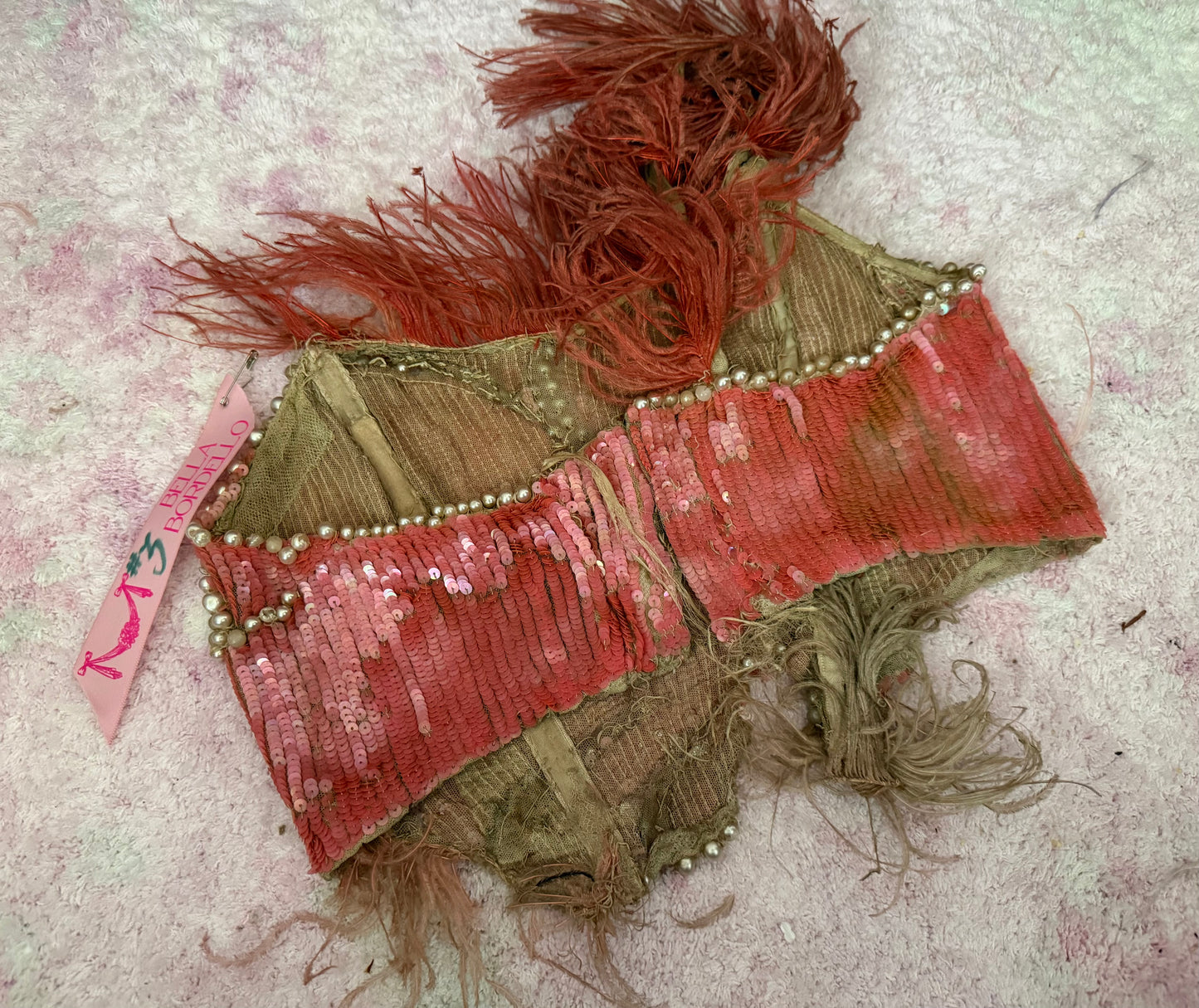c1920-30 Antique Stage Worn Pink Sequin Erte Folies Bergere Showgirl Costume