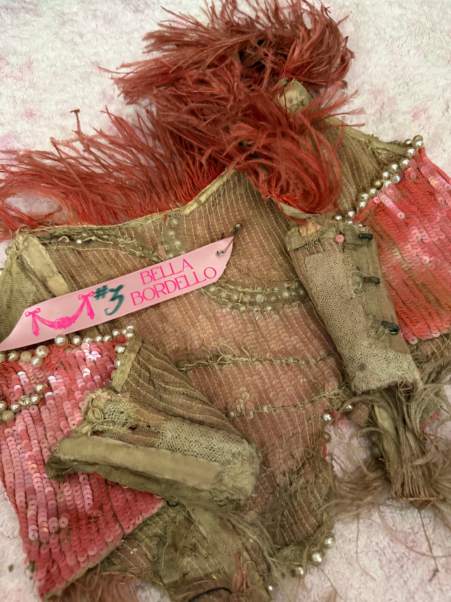c1920-30 Antique Stage Worn Pink Sequin Erte Folies Bergere Showgirl Costume
